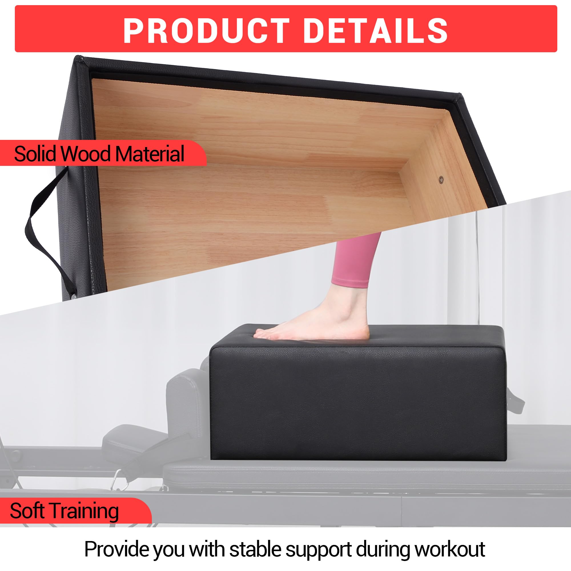 Pilates-Reformer-Sitzbox, Pilates-Zubehör Aus PU Und Holz, Pilates-Box Für Reformer (60x40x23cm) Verbessert Kraft, Gleichgewicht, Bewegungsfreiheit Und Flexibilität