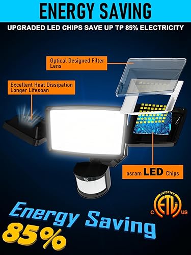Miniatura 5 de Luces para exteriores con sensor de movimiento, 48 W, 5000 lúmenes, 6500 K, 4 modos de iluminación, detección de movimiento de 180, impermeable