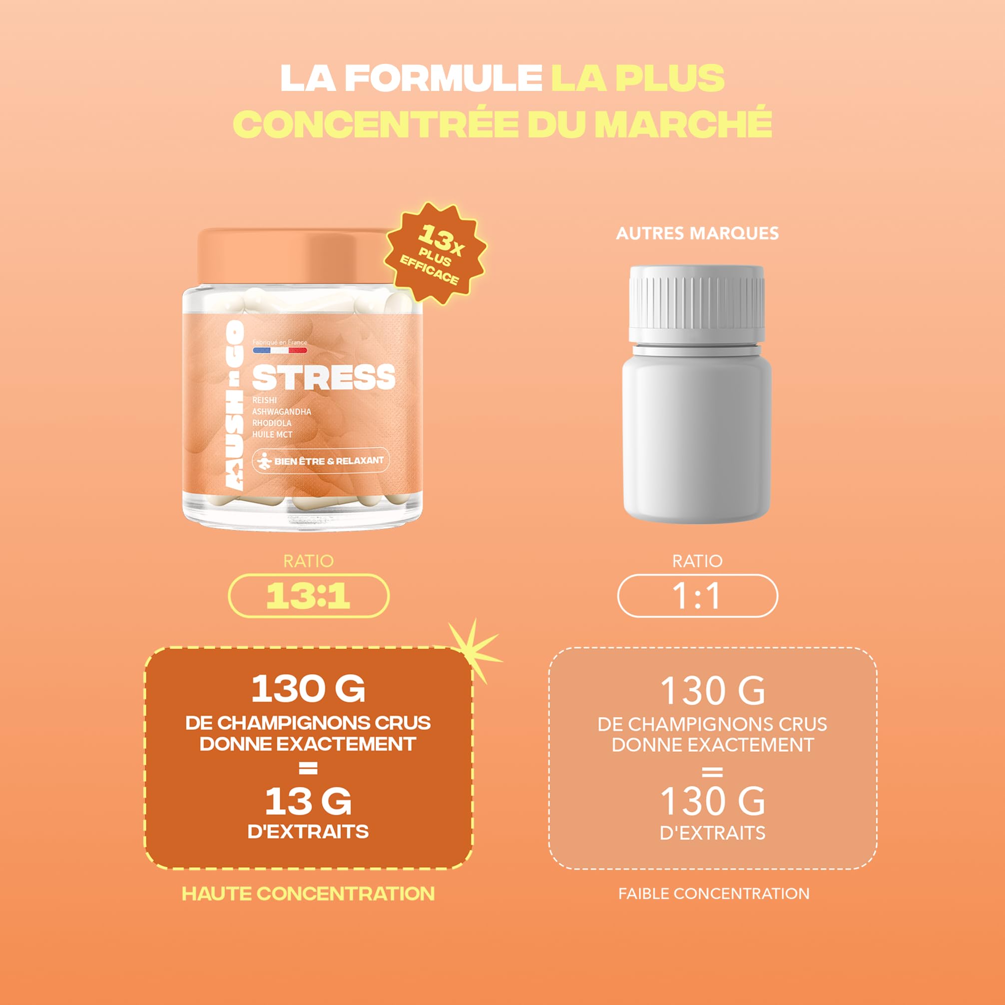 Stress & relaxation - Reishi, Ashwagandha, Rhodiola, huile MCT - fabriqué en France - vitamines & minéraux - vegan, sans gluten - 30 gélules