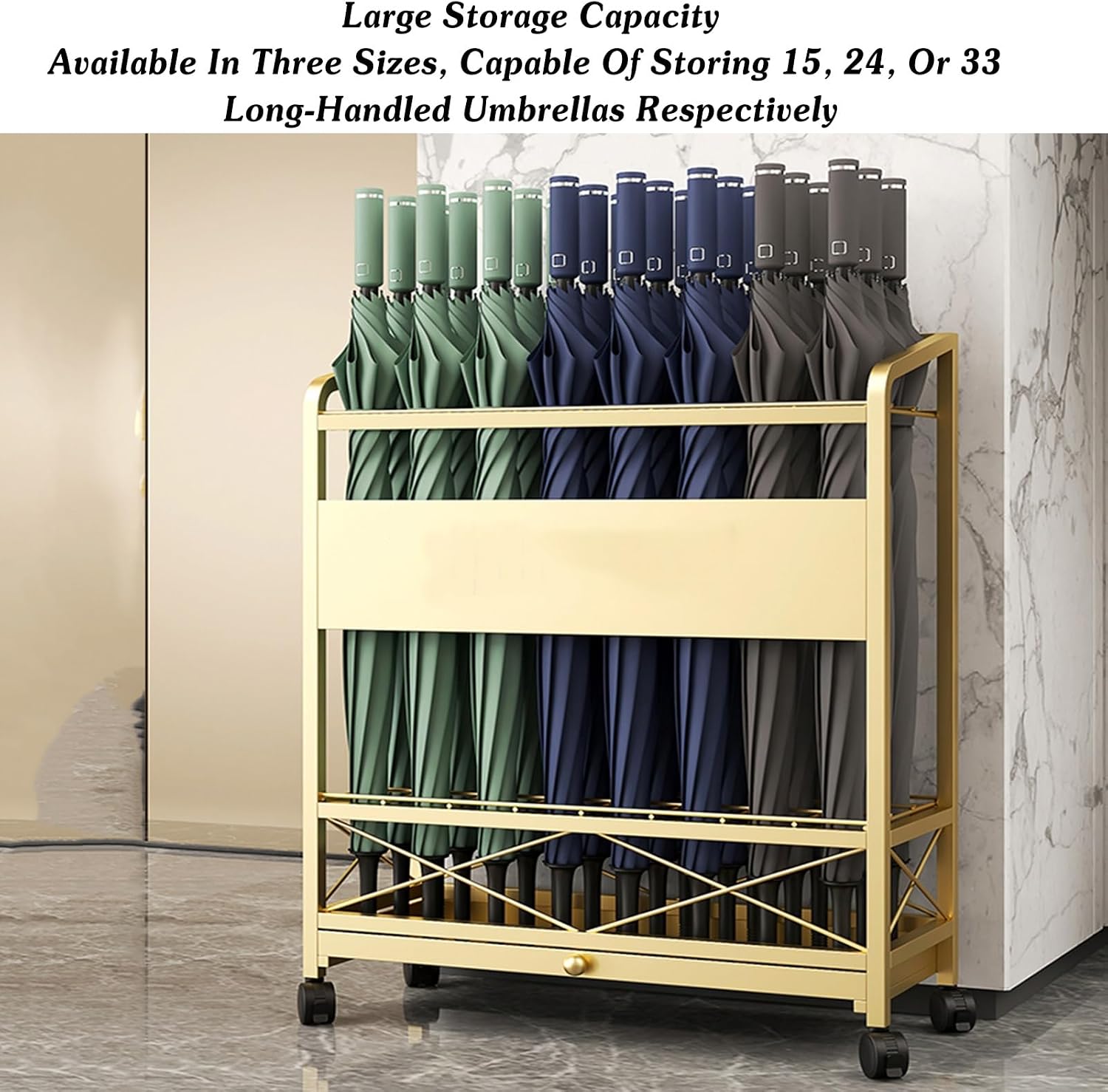 Free Standing Umbrella Stand Rack, Canes Holder with Wheels, Umbrella Storage Organizer for Entryway, Office, Home, Hotel, Shop