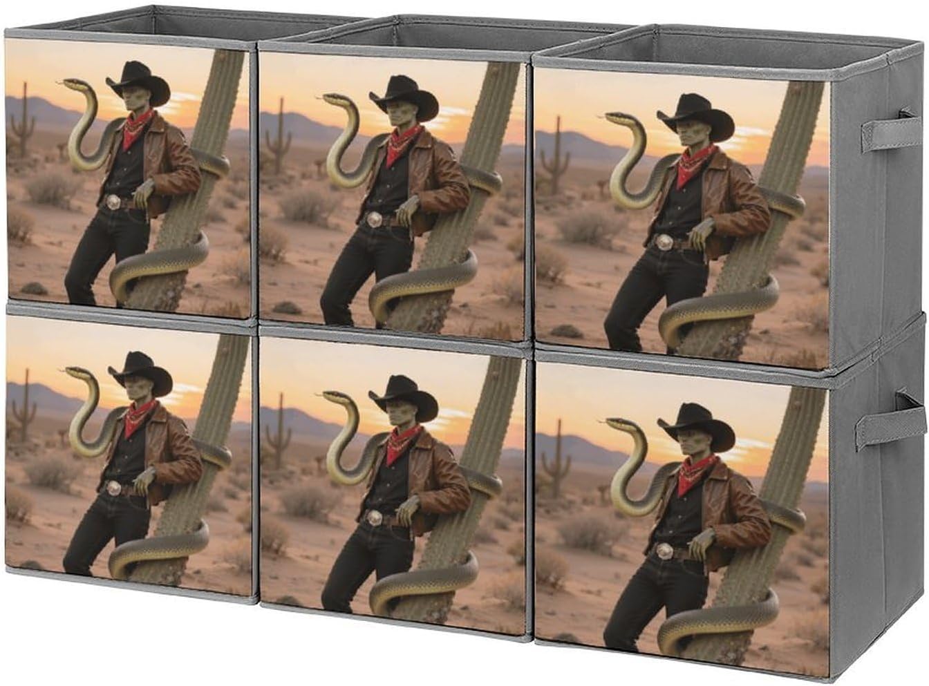 Cowboy Snake Storage Cubes Set of 6 Storage Bins with Handles Collapsible Storage Basket Fabric Storage Box for Shelves Large Closet Shelf Organizer for Organization 11 Inch