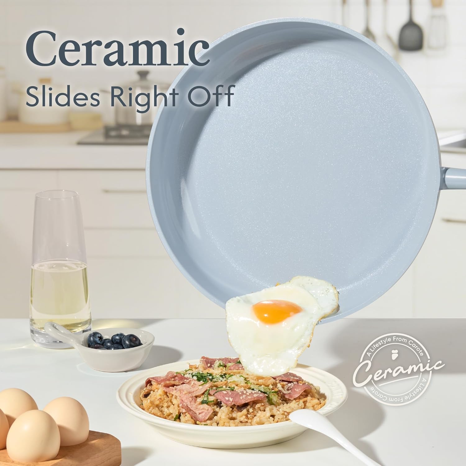 CAROTE Pots and Pans Set Nonstick, Ceramic Cookware Set, Blue Cooking Set Kitchen Induction Set with Steamer, PFAS PTFE Free,9 Piece