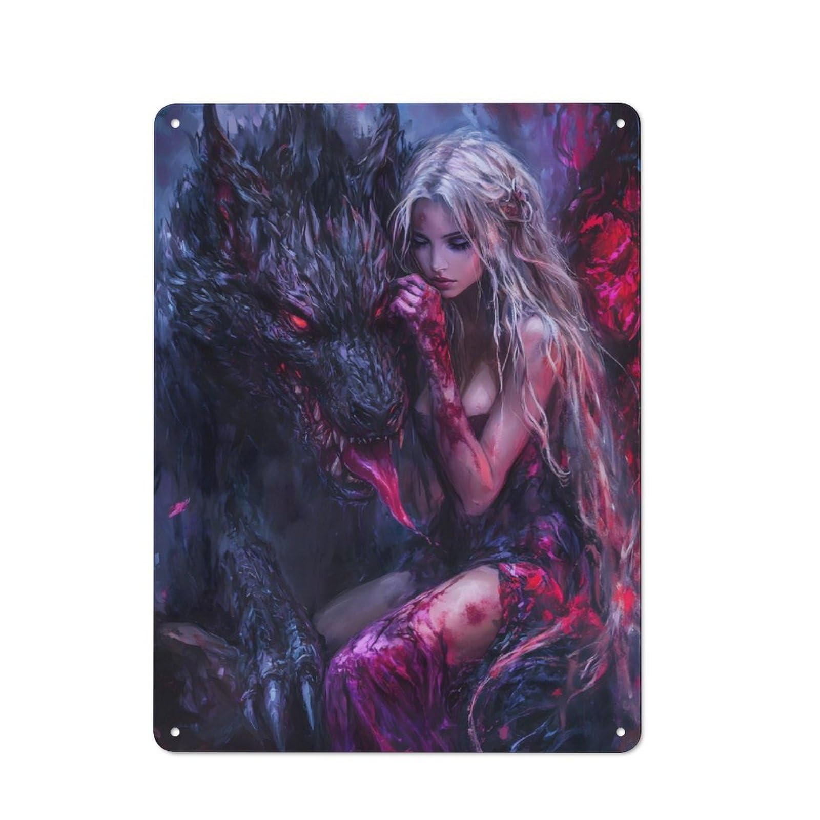 Junmoney Wolf And Woman Tin Sign 40X30cm For Café Or Home Bar, Rustic Wall Decor, For Garage, Workshop And Man Cave Decoration