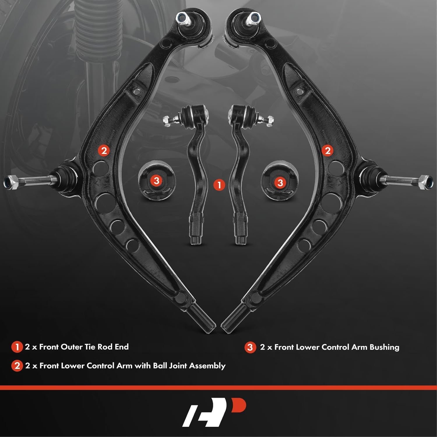 A-Premium Set of 6, Front Lower Control Arm, Outer Tie Rod End, Compatible with BMW 318i 92-98, 318is 93-97, 318ti 95-99, 323i & 323is 98-99, 325i & 325is 92-95, 328i 96-98, 328is 96-99, Z3 96-02