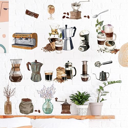 Miniatura 3 de Runtoo Calcomanías artísticas para pared de café, taza de café, cocina, cafetería, tienda, oficina, comedor, ventana, decoración de puerta