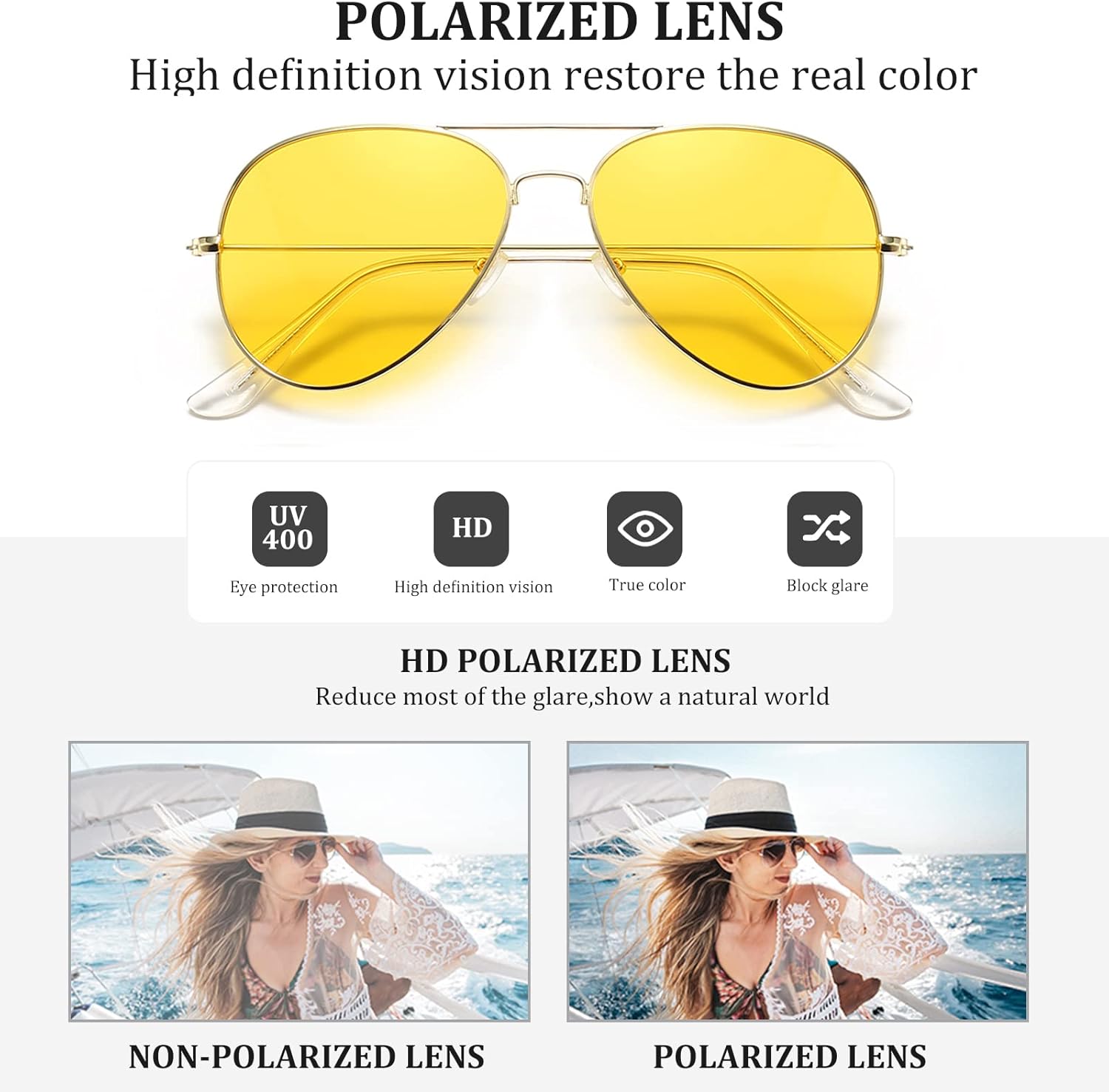 Outray Aviator Sunglasses for Men Women Night Vision Polarized Metal Frame Sunglasses for Driving-UV 400 Protection - Image 7