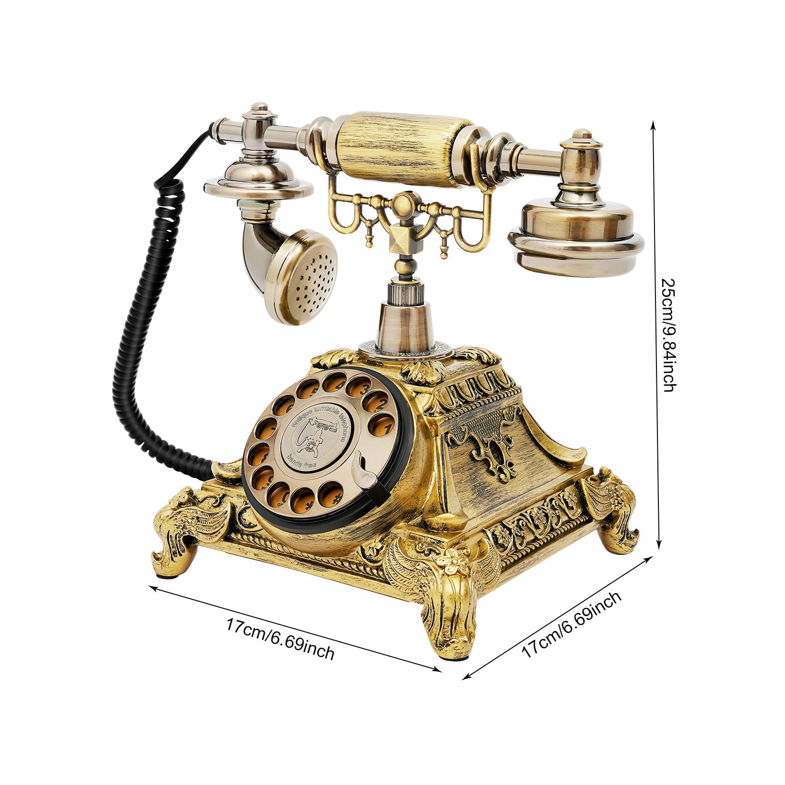 Telefono da tavolo in bronzo vintage, vintage, 25,5 x 17,5 x 20,5 cm, telefono fisso da ufficio