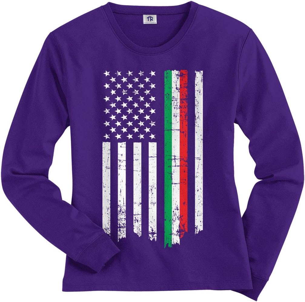 Threadrock Women's Italian American Thin Line Flag Long Sleeve T-Shirt