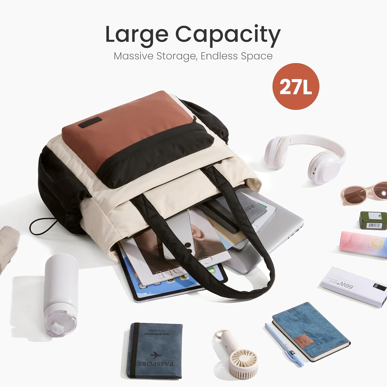 LOVEVOOK Tote Bag for Women, Puffer Work Tote with Zipper, Compartments, Travel Handbag for Nurse, Teacher, Daily Use, Gym - Image 3