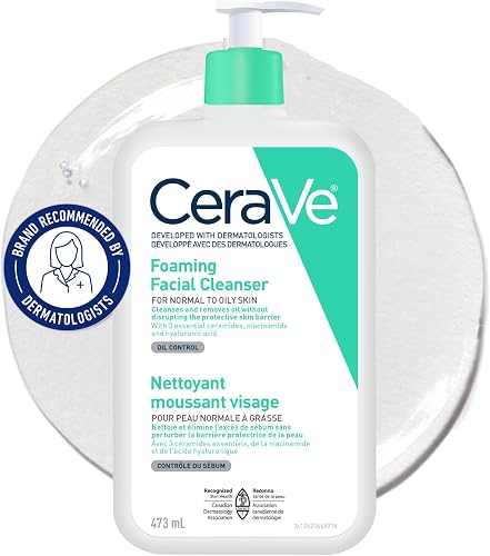 CeraVe Foaming Face Wash, Gentle Face Cleanser for Men & Women with Hyaluronic Acid, Niacinamide, Ceramides. Makeup Remover for oily skin, Fragrance-Free, Non-Comedogenic, Sensitive Skin, 473ML