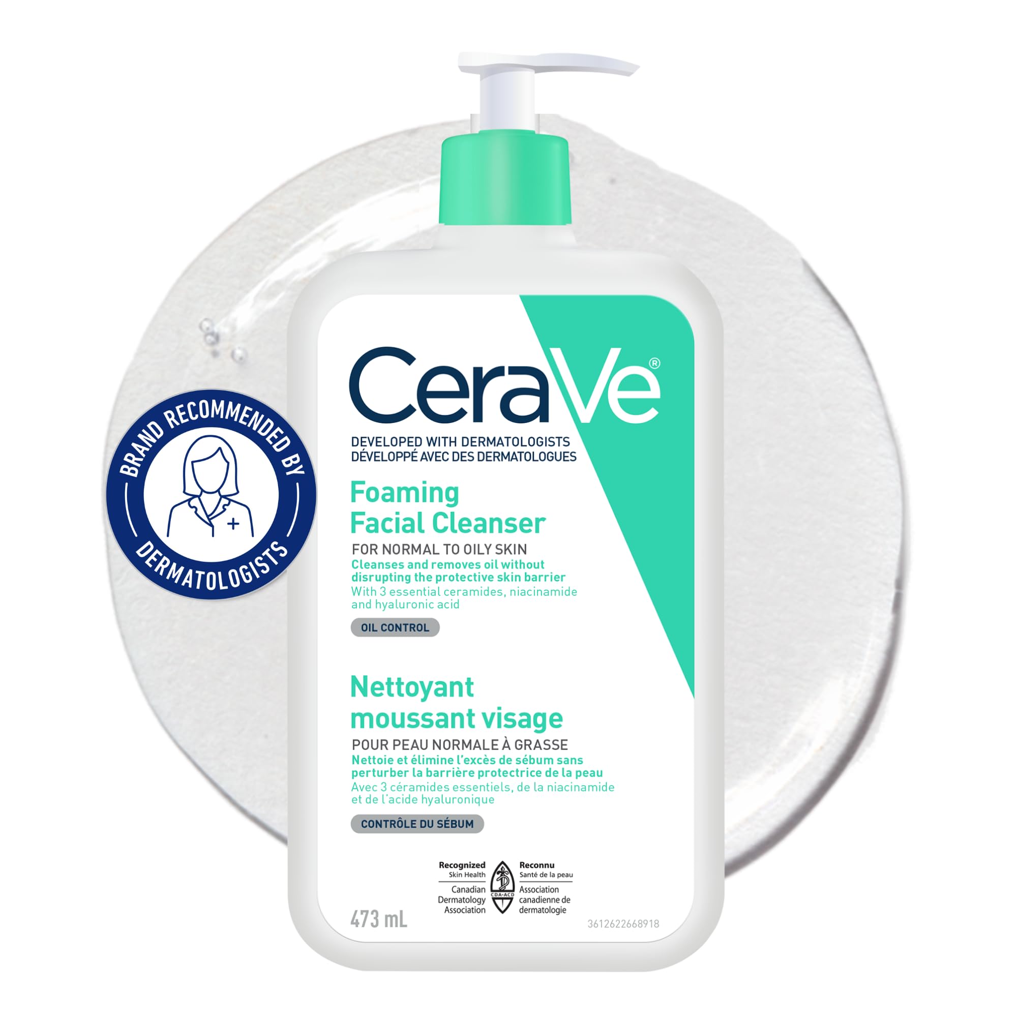 CeraVe Foaming Face Wash, Gentle Face Cleanser for Men & Women with Hyaluronic Acid, Niacinamide, Ceramides. Makeup Remover for oily skin, Fragrance-Free, Non-Comedogenic, Sensitive Skin, 473ML