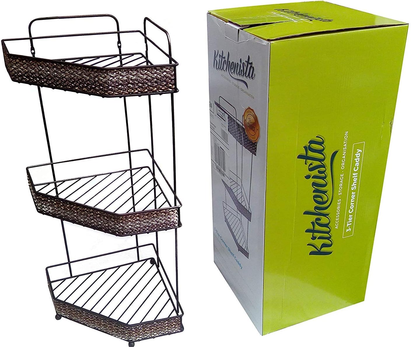 3-Tier Bathroom & Kitchen Corner Shelf Caddy in Brown 33.7 x 24 x 57.5cm
