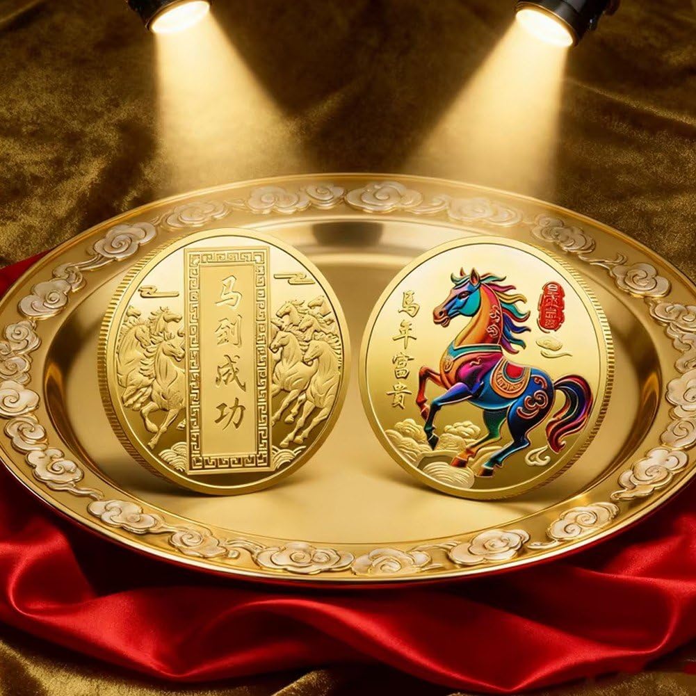 Pièce Porte-Bonheur Chinoise 2026, Année du Cheval, Pièce du Zodiaque Chinois, Pièce d'or Commémorative, Souvenir Porte-Bonheur, Cadeau De Collection pour Le Bureau