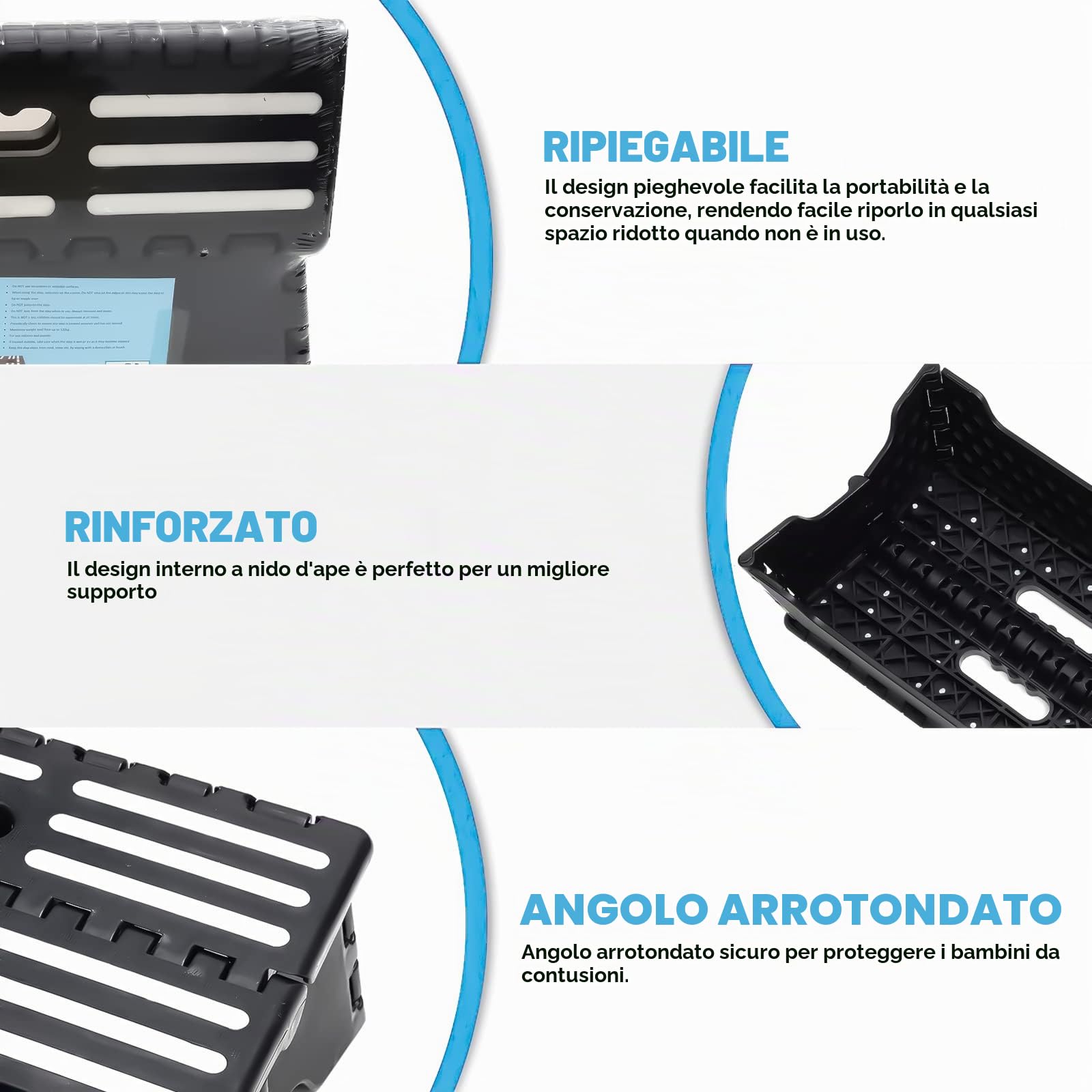 Passo Pieghevole Portatile, Sgabello Pieghevole ed Antiscivolo, Abbastanza Robusto e Sicuro, Può Sostenere Fino a 160 kg, Poggiapiedi per Adulti o Bambini, per Cucina, Bagno Nero/38 * 22 * 13cm