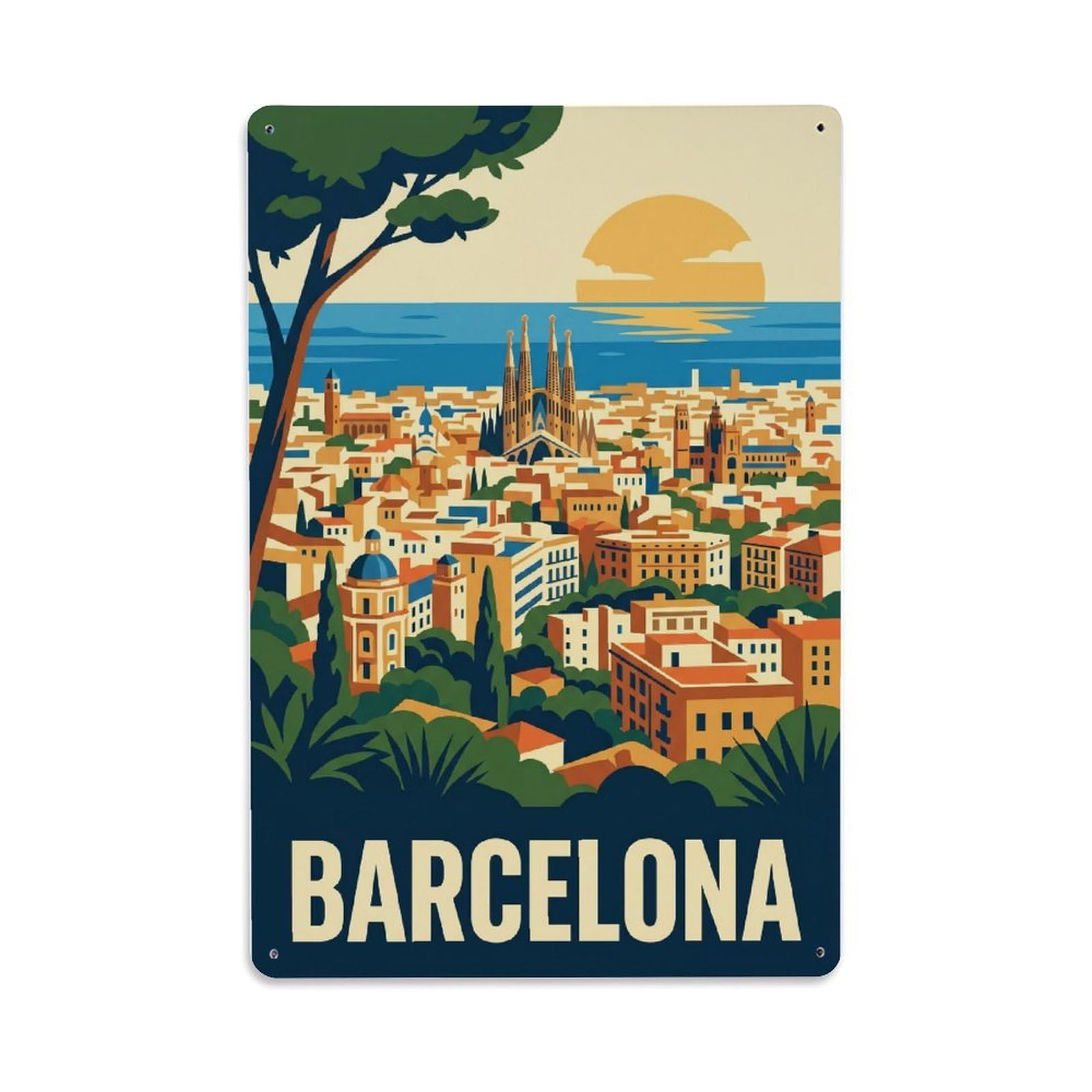 Vintage Travel Hill Spain Panoramic Metal Tin Sign Plaque Wall Decor for Cafe, Club Bar, Office, Home Garden Metal Poster 8x12Inch