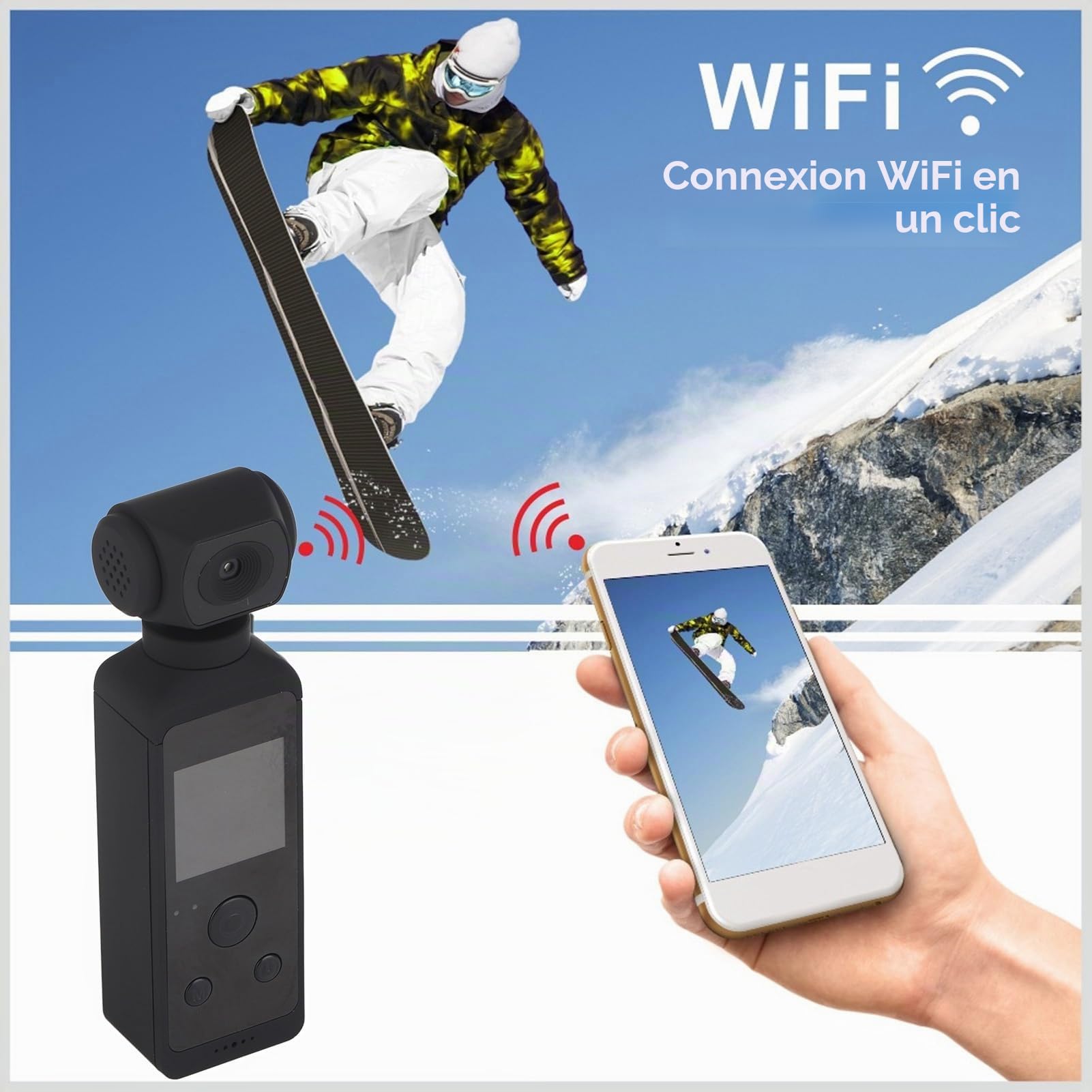 Caméra d'action Portable, Caméra de Poche WiFi 1080P Rotative 30M étanche, avec Clip Micro, écran 1,3 Pouces, pour Filmer Voyage Vlog Vidéo équitation Plongée