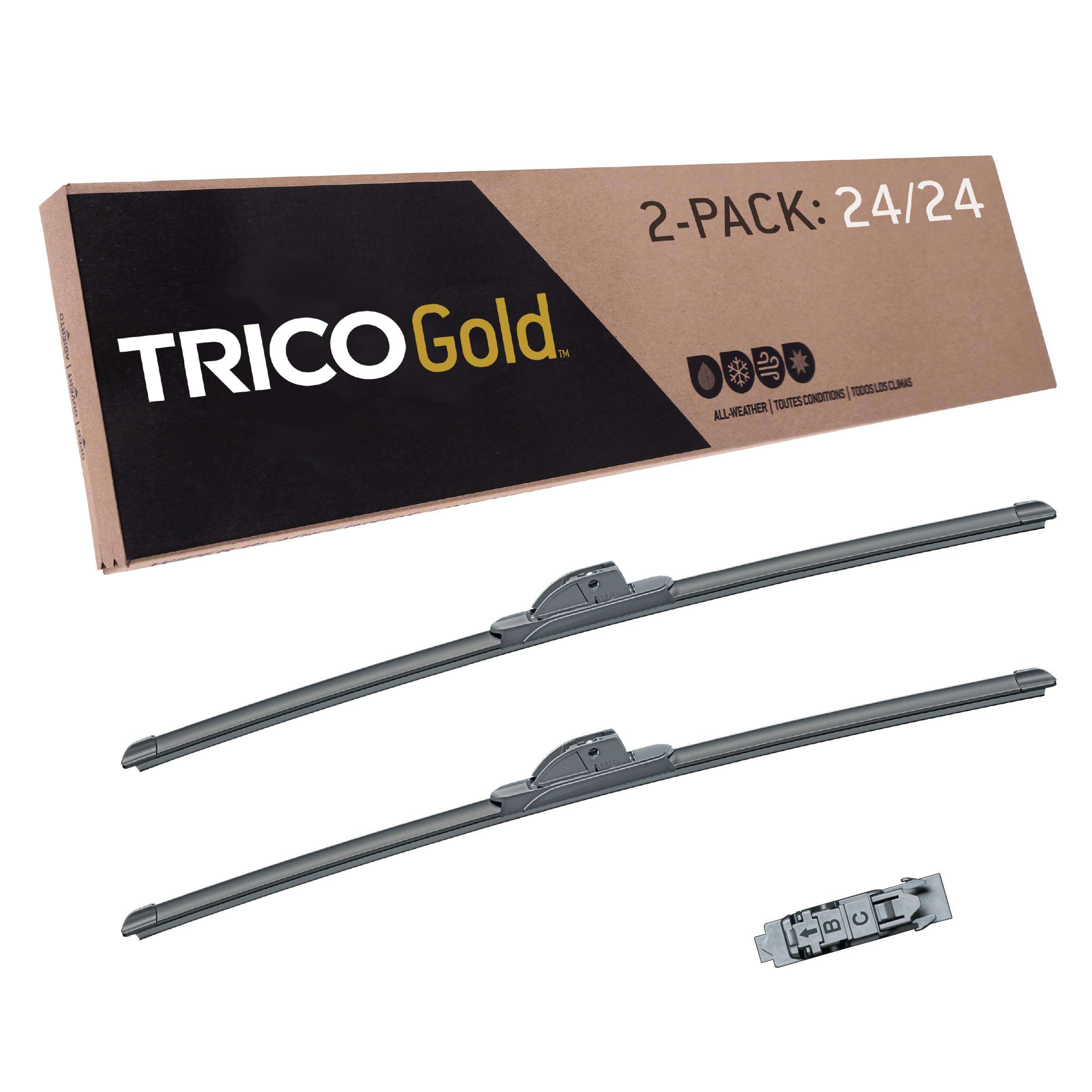 TRICO Gold 24" + 24" Premium Automotive Replacement Windshield Wiper Blades (Set of 2), Passenger and Driver Side All-Weather Beam Wiper Blades for Select Vehicle Models
