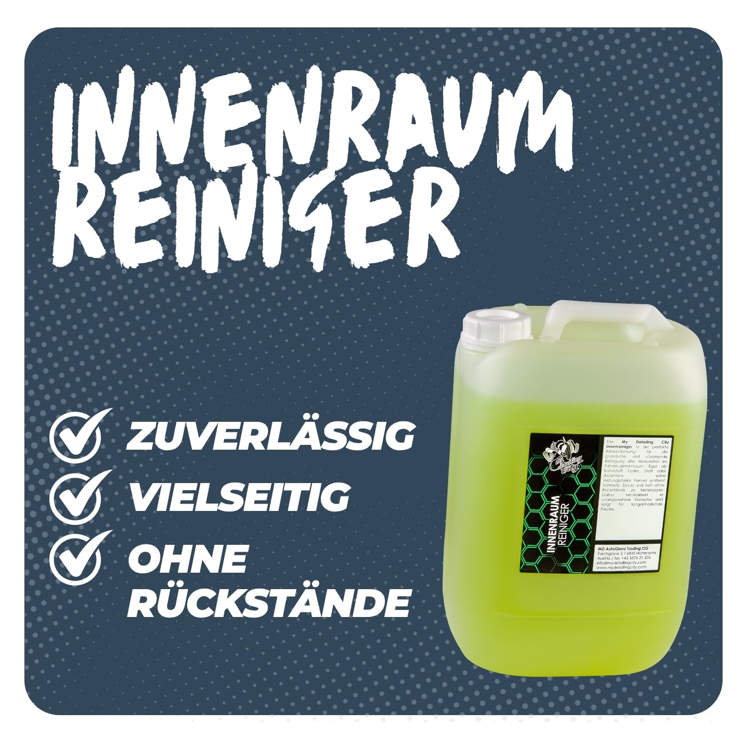 Innenraumreiniger 20L - Allzweckreiniger für Kunststoff, Leder & Stoff - Rückstandsfreies Mattes Finish - Sanft & effektiv