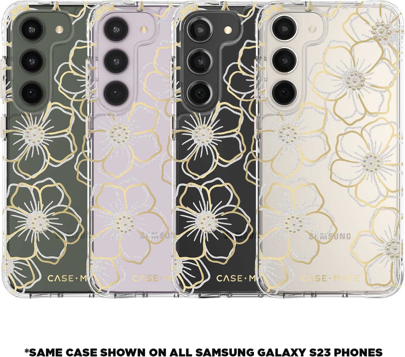 Case-Mate Samsung Galaxy S23 Case [6.1"] [12ft Drop Protection] [Wireless Charging] Floral Gems Phone Case for Samsung Galaxy S23 - Cute Bling Sparkle Cover w/ Anti-Scratch Tech, Shockproof, Slim Fit