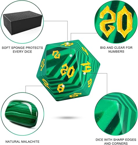 Miniatura 5 de Dados de piedras preciosas de malaquita DND, juego de 7 dados hechos a mano para Calabozos y Dragones, juegos de mesa MTG D&D, dados de juego de rol
