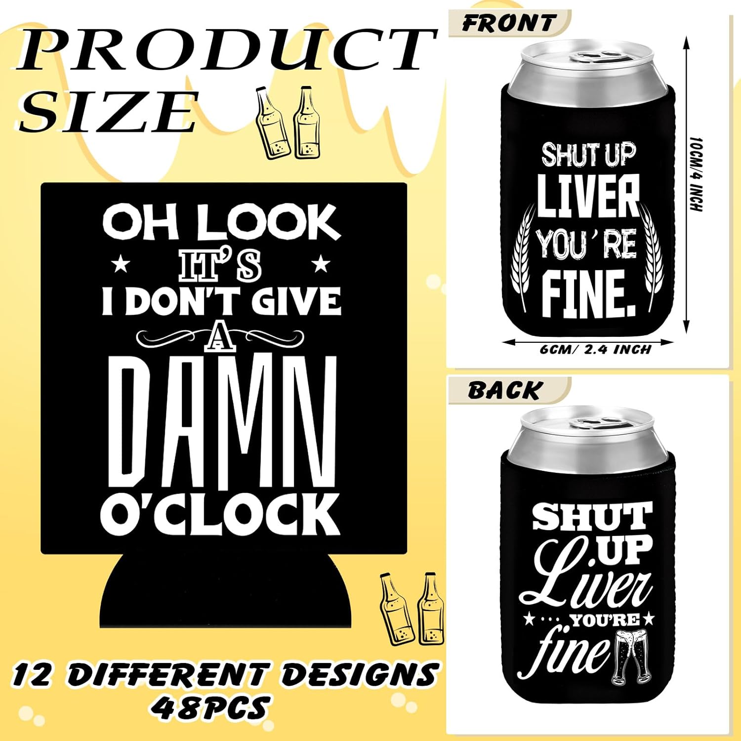 24 Pcs Funny Quotes Can Sleeves Funny Party Sayings Can Coolers Double Sided Polychloroprene Beverage Cooler Sleeves for Soda Party Supplies Gifts (Multicolor)(Black White) - Image 2