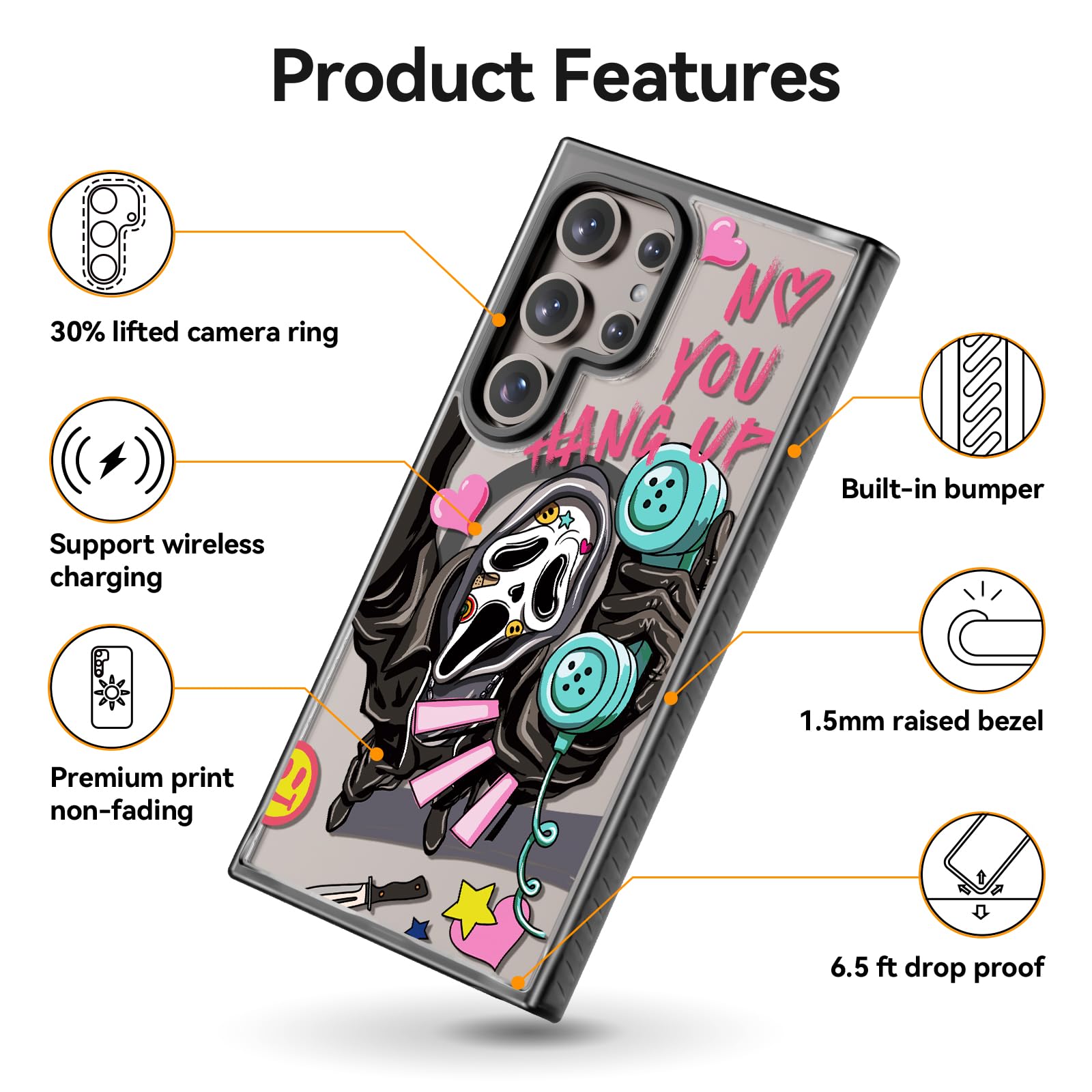 Rosarnnah Funda magnética para Samsung Magsafe bonita estética – duradera y divertida funda para teléfono – Diseño de calavera de esqueleto de grito femenino para mujer y niña de 6.8 pulgadas, color