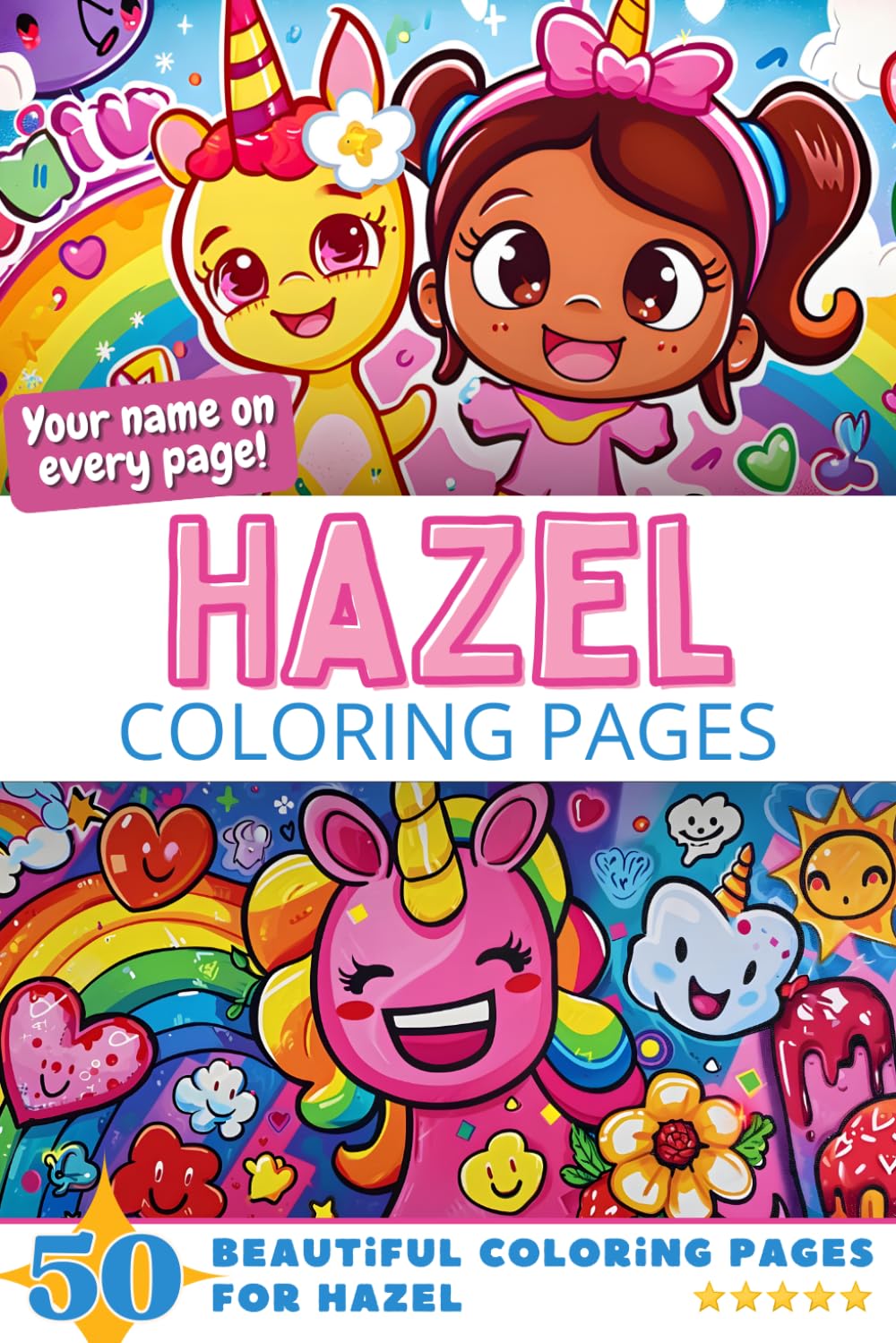 Hazel Coloring Pages: Wow-Effect! Your name on every page - Hazel coloring book - 6x9" - 50x Hazel coloring page - Fantastic Gift