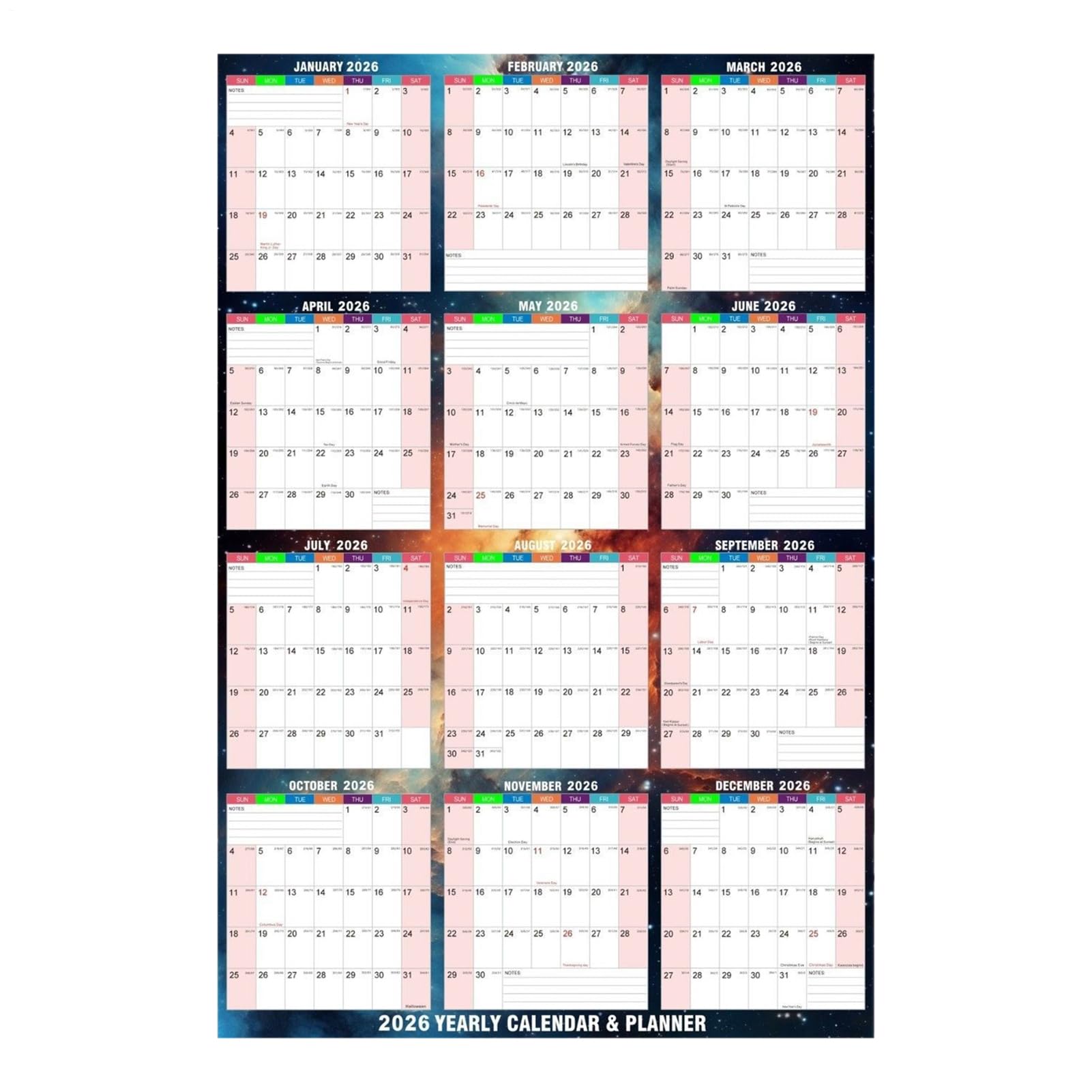 Calendario Annuale 2026 61 X 86 Cm Doppia Faccia Cancellabile A Secco Per
