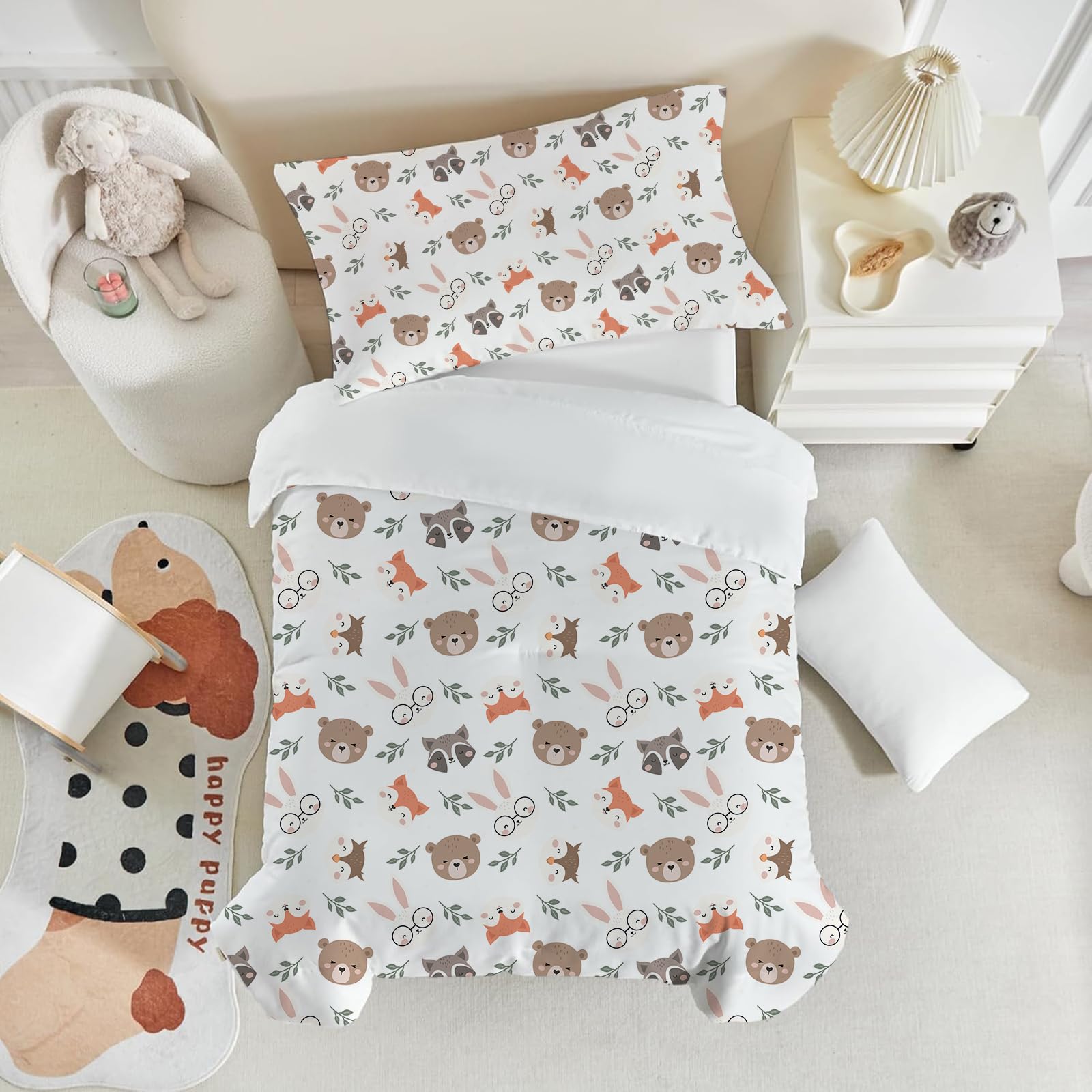 DJDEA Cot Bed Duvet Cover Set, Animals Toddler Bedding Set including Zip Fastening, Kids Duvet Cover 120x150cm With 40x60 cm Pillowcase - Image 2