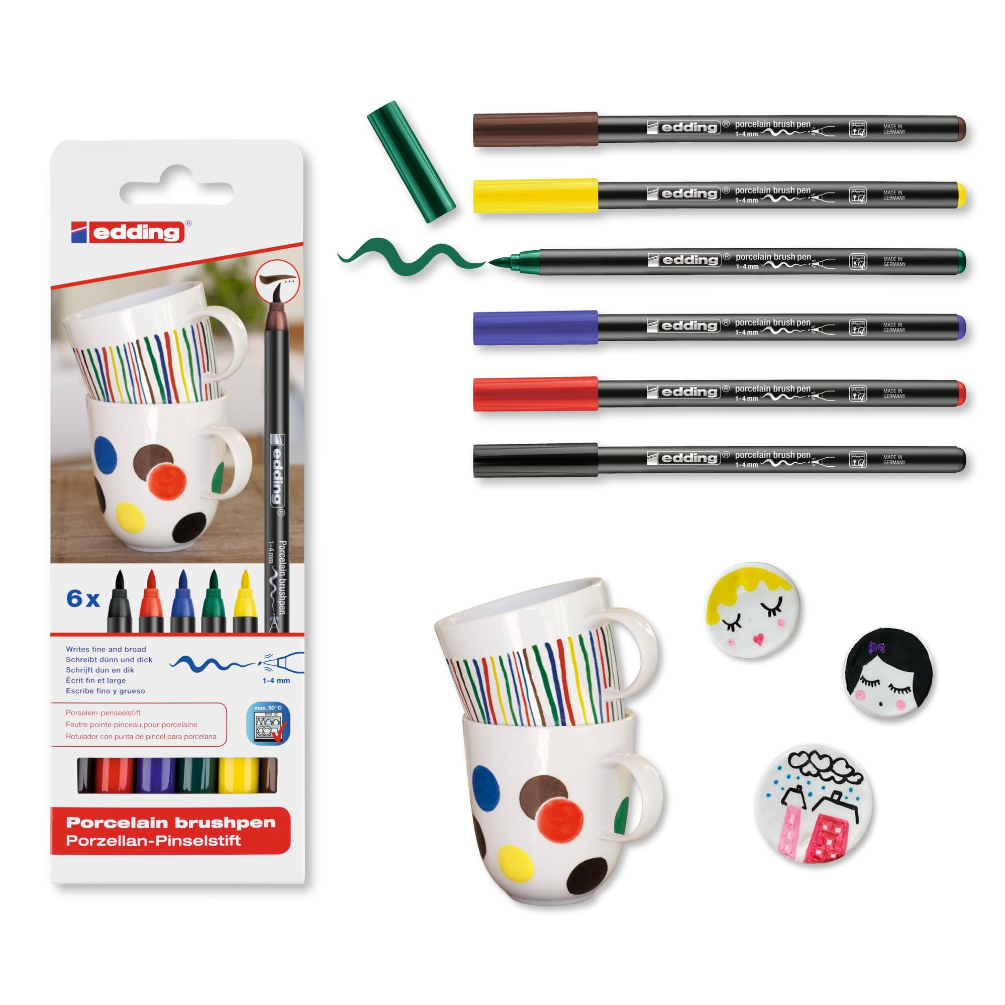 edding4200 Porcelain Brush Pen Pens Brush Tip 1-4 mm Felt-Tip Pen  for Painting and Decorating Ceramics, Porcelain Dishwasher-safe