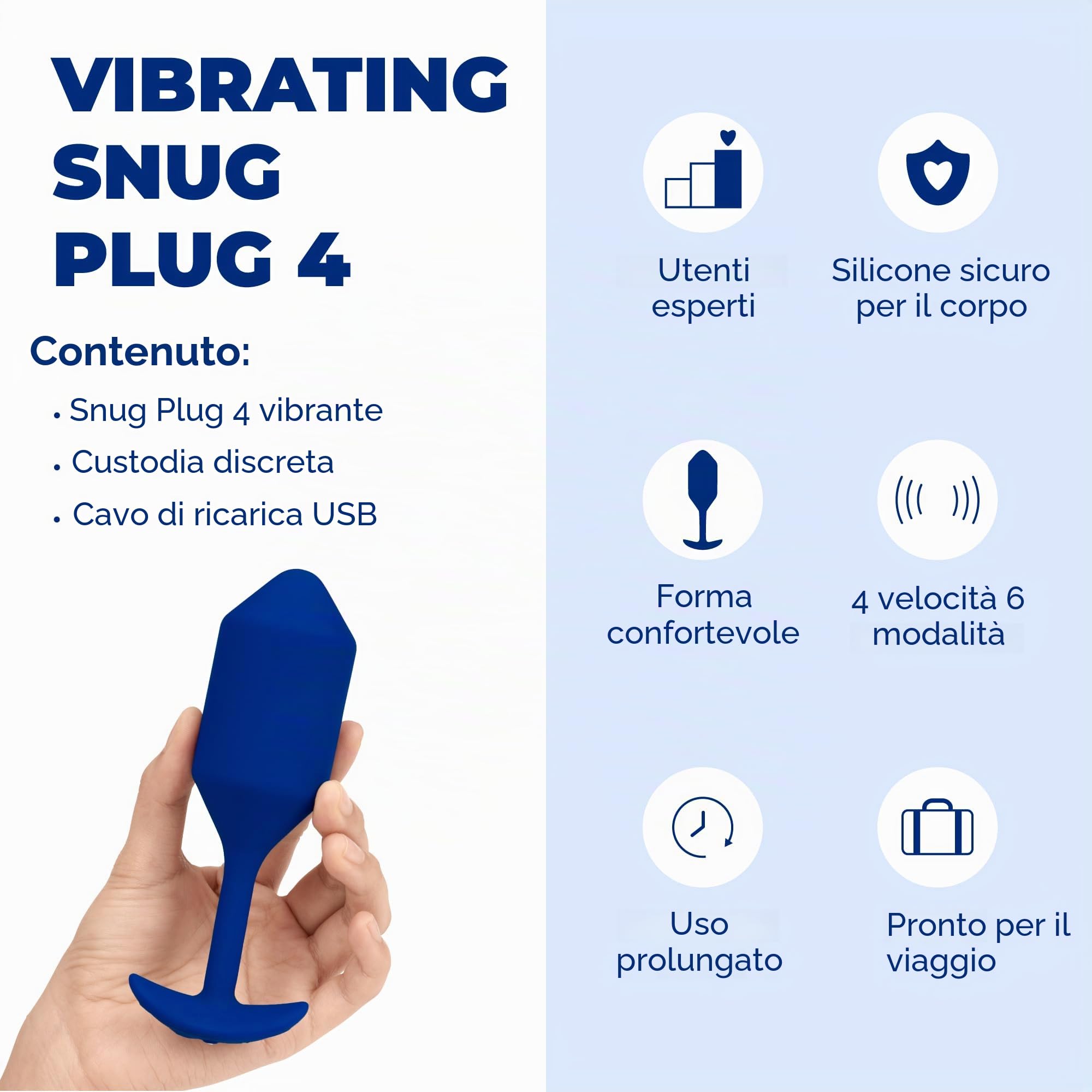 B-Vibe Vibrating Snug Plug Navy Blue Xlarge - 500 g