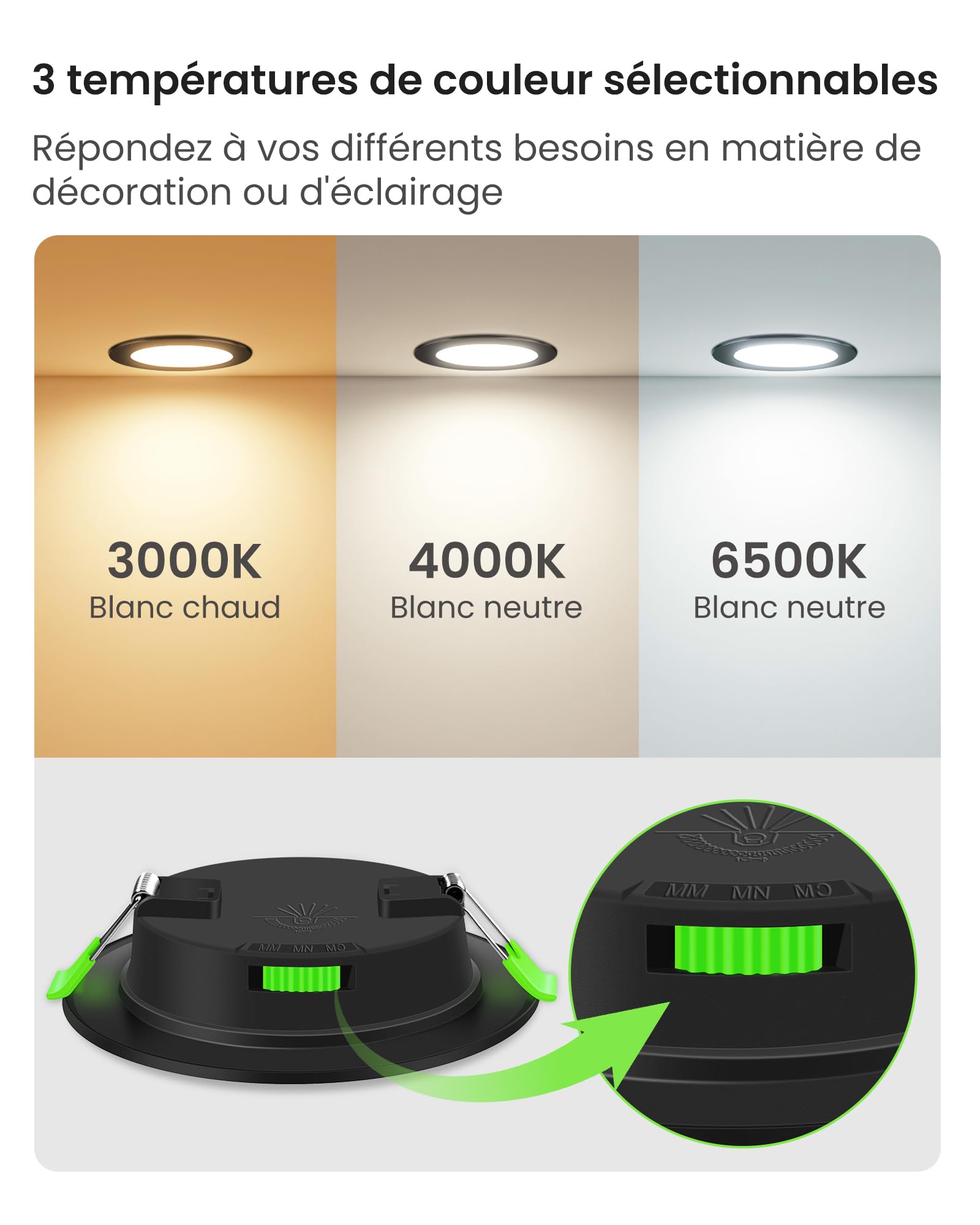 ALUSSO LED Spot Encastrable Extra Plat 7W 510 Lumen Noir Dimmable 3000K-6500K 230V Lot de 12