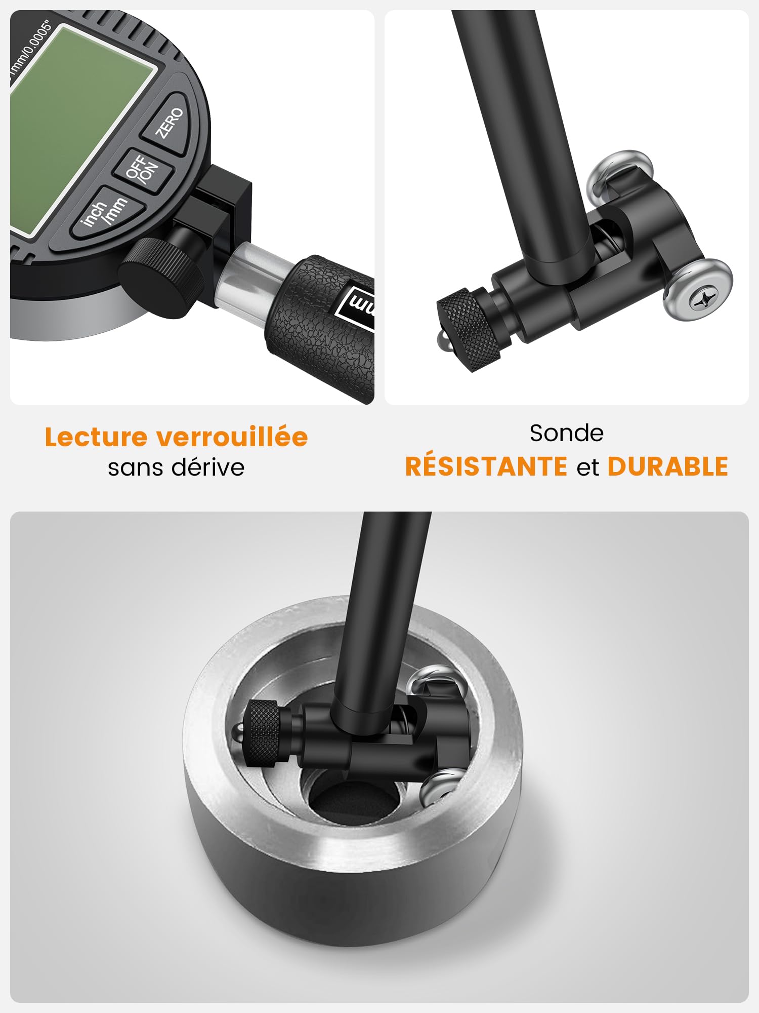 Neoteck Jauge d’Alésage Digitale 18-160mm – Mesure Intérieure Haute Précision 0,01mm – Jauge Cylindre & Contrôle Dimensionnel Profond pour Atelier Mécanique, Métrologie et Moteurs-Noir