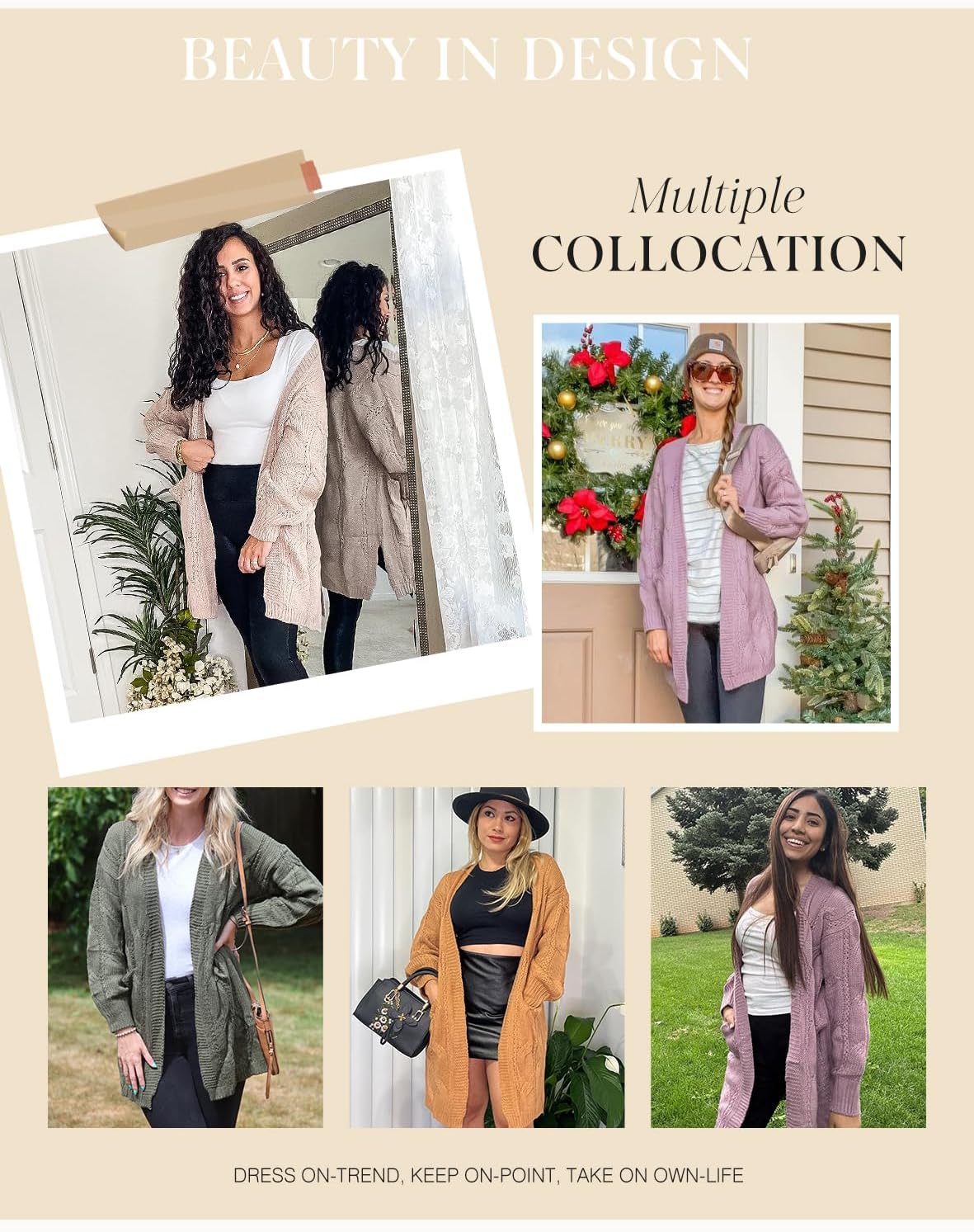 Dokotoo Long Sweaters Cardigans for Women Open Front 2026 Lightweight Christmas Fashion Side Split Fall Twisted Knit Sweaters with Pockets Winter Clothing for Women,Khaki Small - Image 4