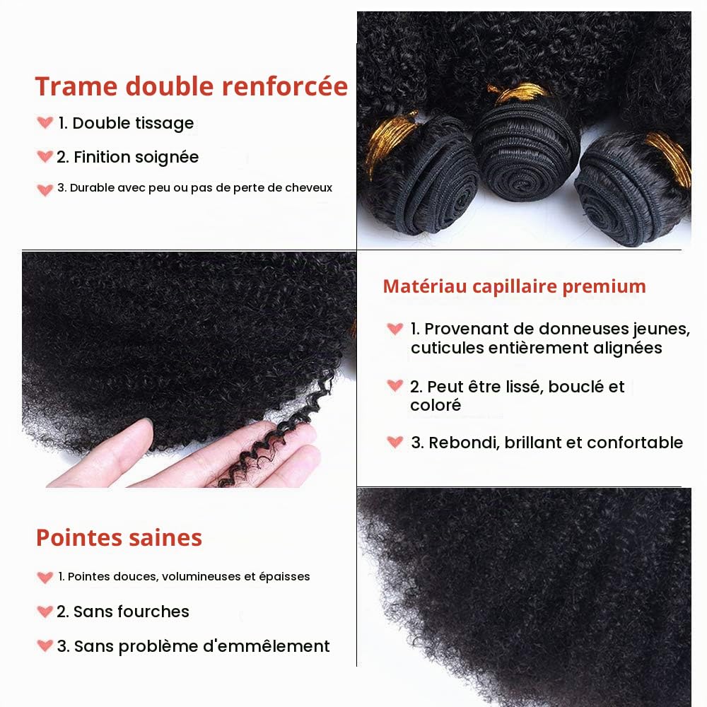 Tissage Bresilien Afro Kinky Curly Hair 3 Bundles Noire 12 14 16 Pouces