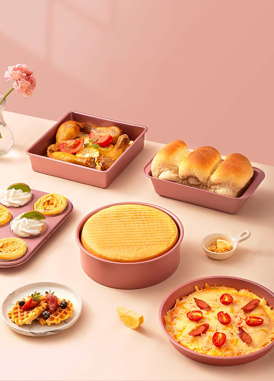 Set di teglie da forno antiaderenti, a doppio strato, per forni e microonde, perfetto per gli amanti della cottura, set di teglie resistenti per torte, ideale per biscotti e pasticcini