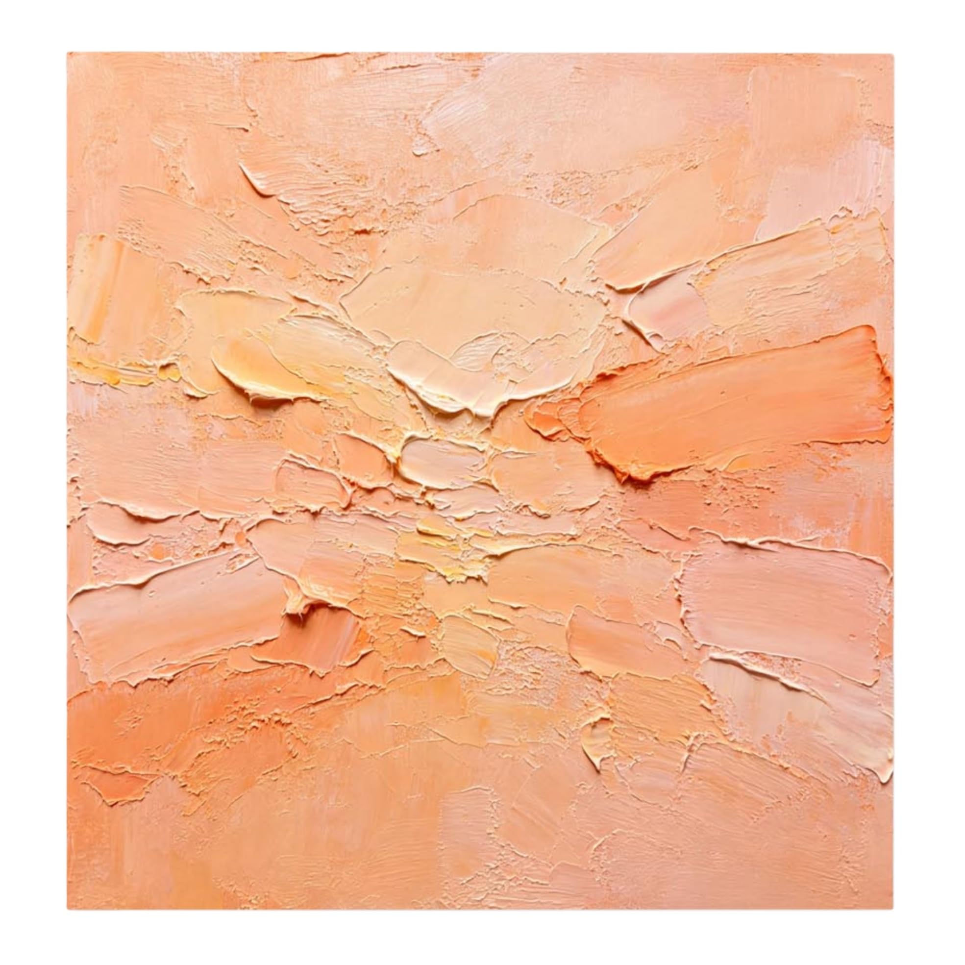 Pintura Al Óleo Abstracta En Tonos Neutros De Melocotón Y Naranja Pintada A Mano con Técnica Impasto Sobre Lienzo. Arte Mural Moderno Minimalista En Tonos Cálidos Estilo Wabi-Sabi para Sala De E