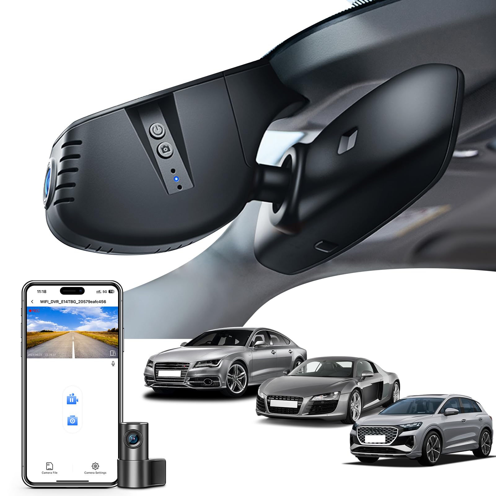 Front 4K & Rear 1080p Dash Cam fit for Audi (Model A) 2019 2020 2021 2022 2023 2024 2025 2026 A4 A6 Allroad A3 A5 Q5 S4 S6 Q7 A8 S8 TT A7 S5 Q3 S3 S7 RS3 RS5 RS6 e-tron