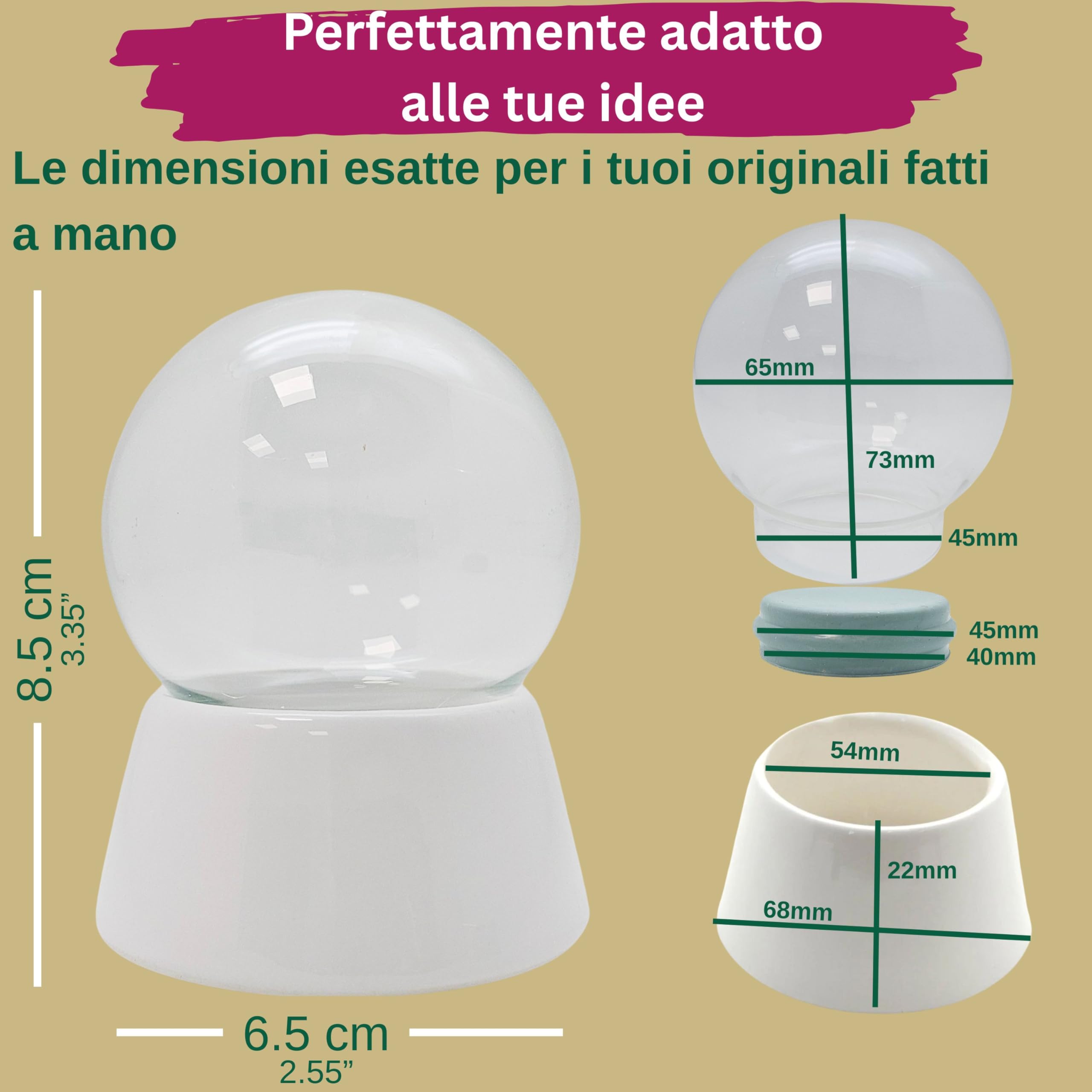 Snowglobe for You, 40002, Palla di Vetro per Palla di Neve Fai da Te, 65 mm, Base in Porcellana