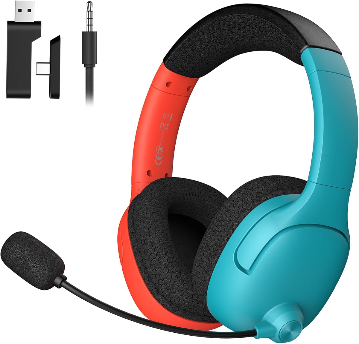 Wireless Gaming Headset for Nintendo Switch/Lite/OLED, Wireless Gaming Headphones with Mic for Nintendo Switch 2/Fortnite/Sports - Red/Blue