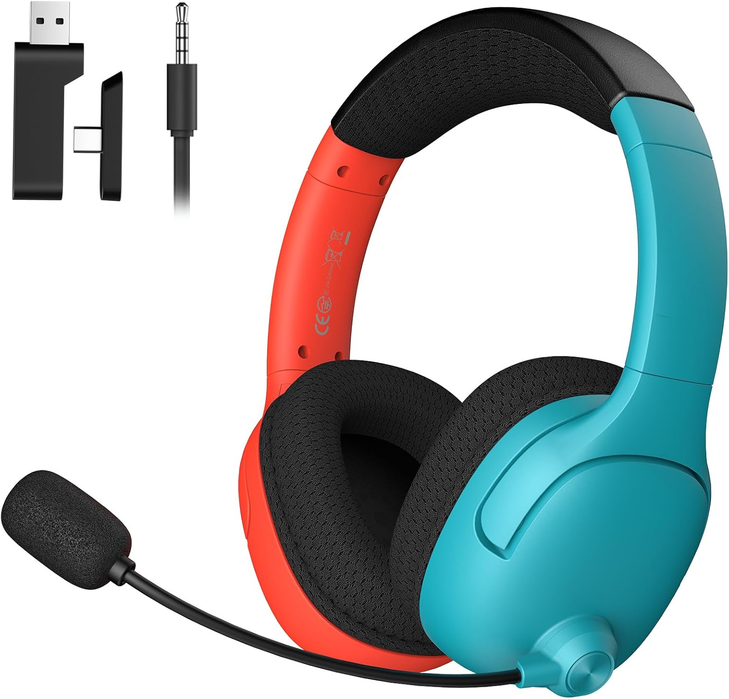 Wireless Gaming Headset for Nintendo Switch/Lite/OLED, Wireless Gaming Headphones with Mic for Nintendo Switch 2/Fortnite/Sports - Red/Blue