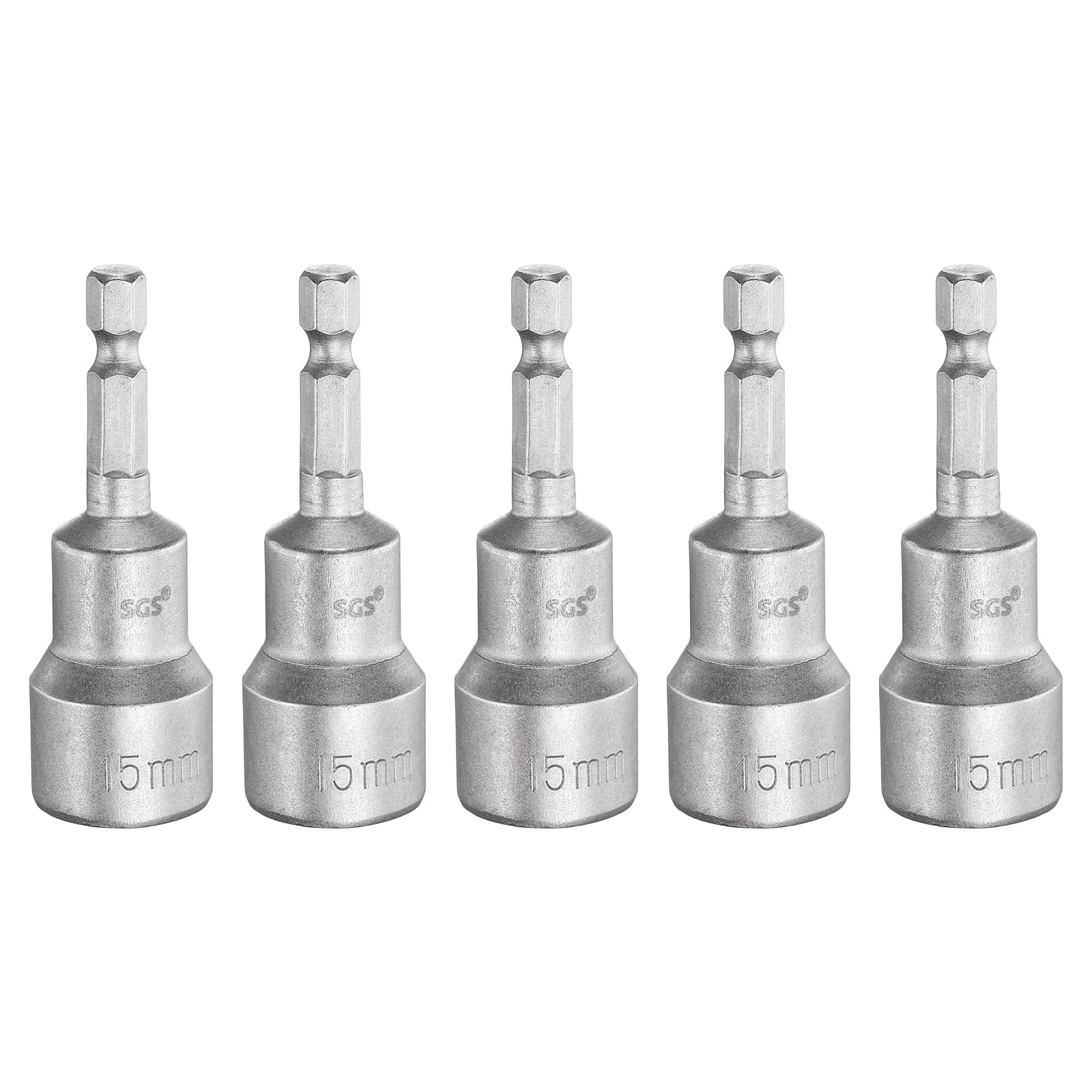 sourcing map 5pcs Nut Driver Drill Bit 15mm Metric Socket 1/4" Hex Shank 2.56" (65mm) Long Magnetic 6-Point Sockets Quick Change CR-V Steel Bolt Setters for Power Drill Drivers — image 1