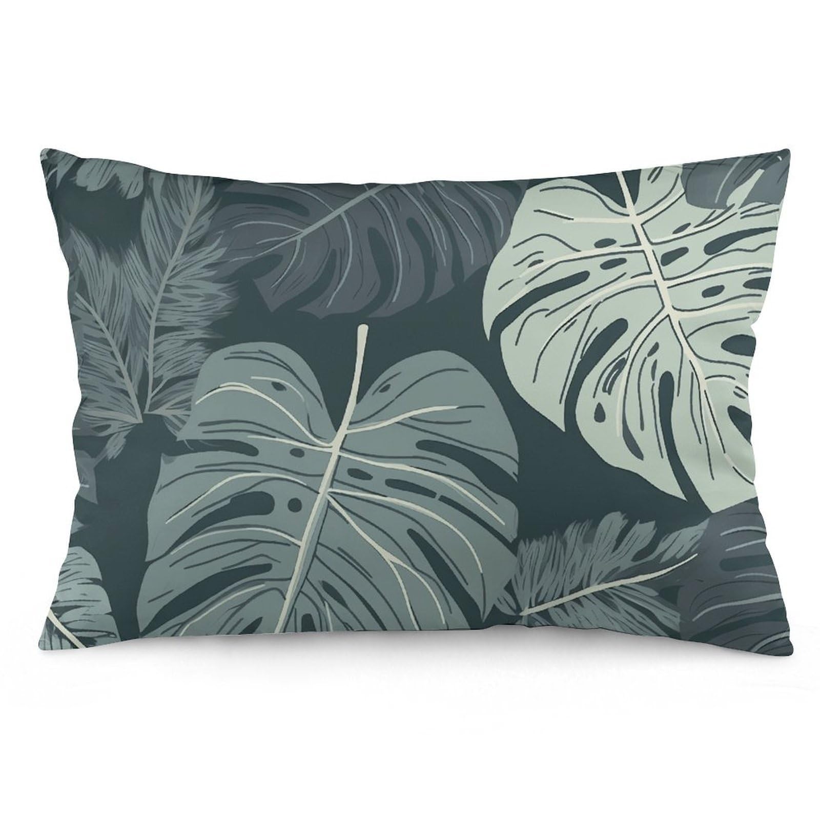2 Pack Pillow Cases for Hair and Skin, Soft Breathable Pillow Case Covers with Hidden Zipper, Gray Leaf Pattern Pillowcase 12 "x20 Pillow Covers for Sleeping Gift