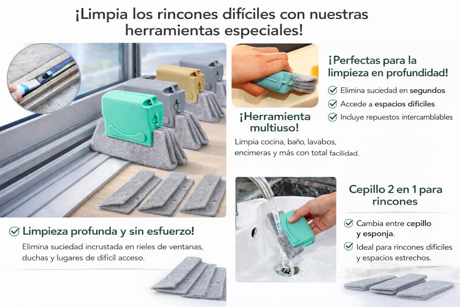 Pack Cepillos Limpieza Hogar Limpia Ventanas | Cepillo Limpieza Hogar y Cepillo de Limpieza para Rieles | Cepillo Juntas, Cepillo para Limpiar Juntas | Limpia radiadores, Persianas y Ranuras Difíciles — view 5