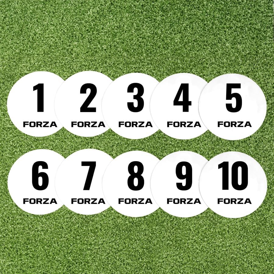 FORZA Numbered Flat Disc Markers [Set of 10] | Non-Slip Training Discs for Soccer, Footbal,l Basketball & Speed Agility Drills | High Visibility, Indoor & Outdoor Coaching Equipment