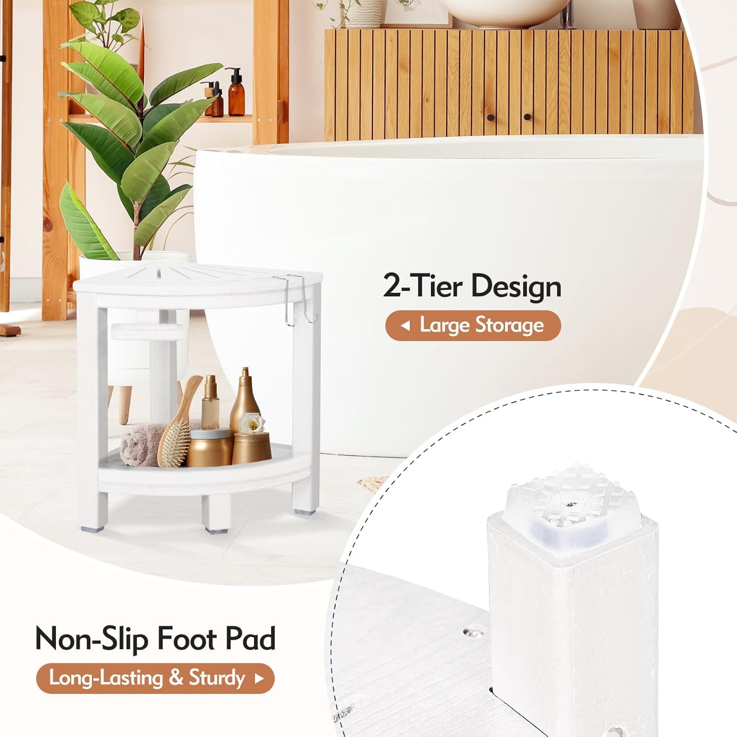 NALONE Sgabello Bagno,Triangolo Sgabello moderno per bagno a due livelli in HDPE, Piedini antiscivolo, Ergonomico e impermeabile, può ospitare oggetti,Ideale per docce spa