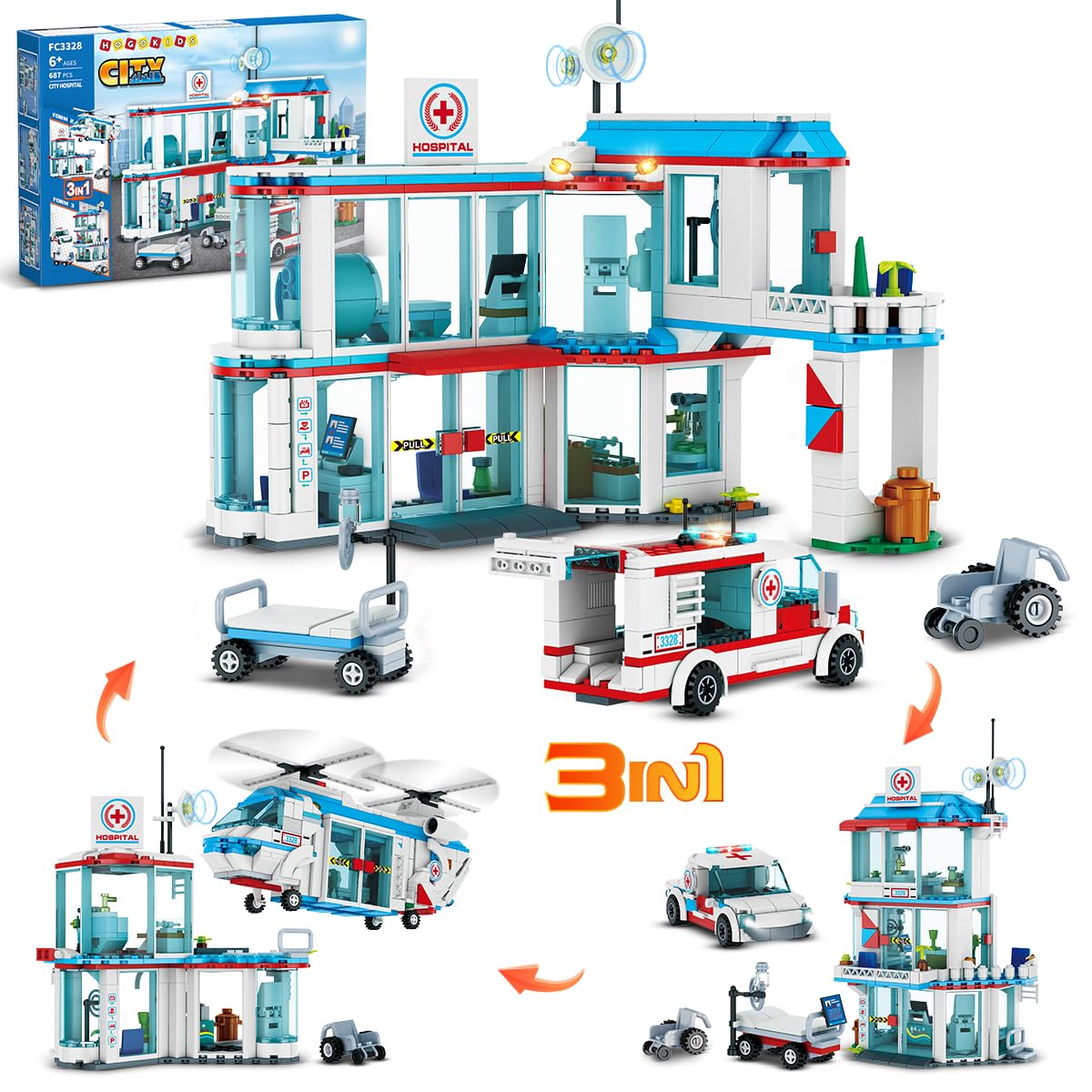 HOGOKIDS 3 in 1 City Hospital Building Block Set