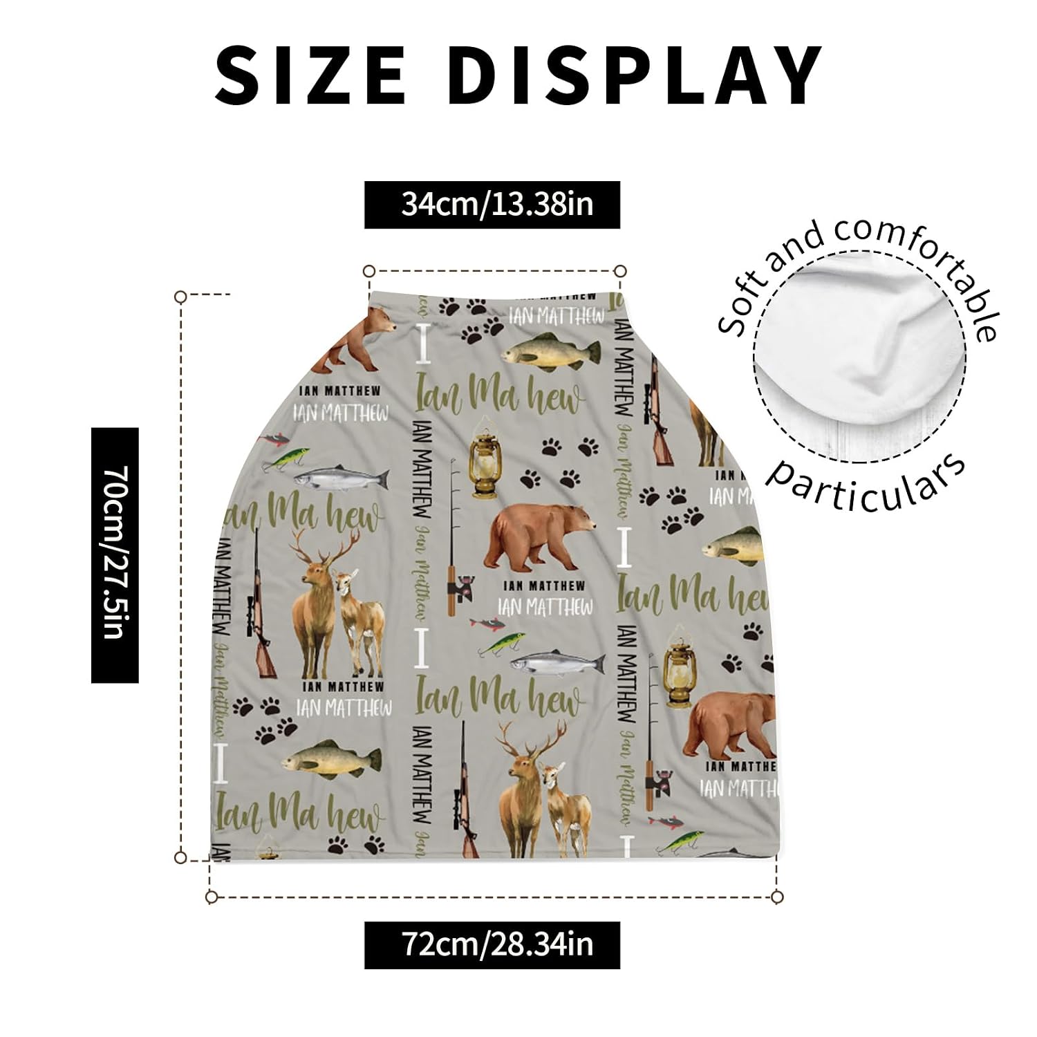 Personalized Baby Car Seat Cover Stroller Canopy: Custom Name Newborn Baby Boy Girl Elastic Animals Nursing Cover for Moms First Birthday Gift Hunting Fishing(one Size)