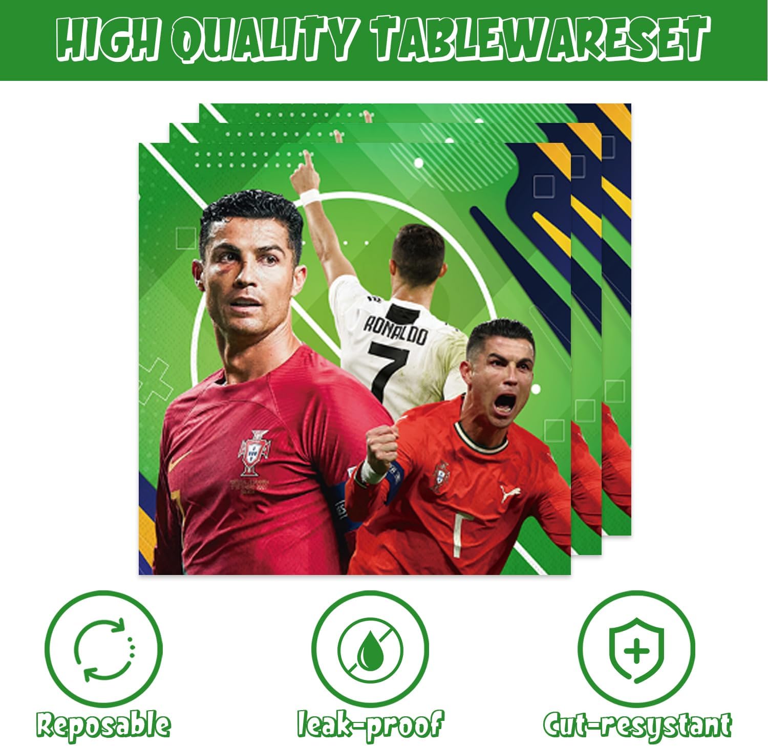 40pcs Soccer Ronaldo Party Supplies include 20 plates, 20 napkins for Soccer Ronaldo birthday party decoration