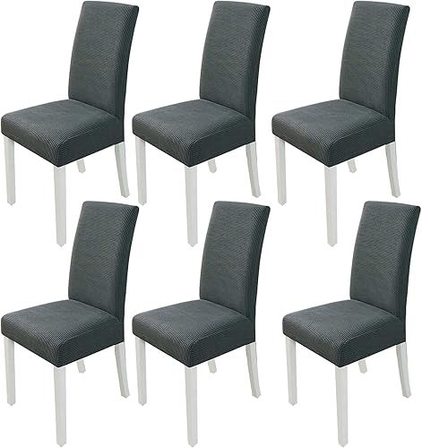 Miniatura 28 de Set of 6 Stretch Dining Room Chair Covers Elastic Chair Protectors Dining Room Non-Slip Black Negro,Verde Oscuro,Gris